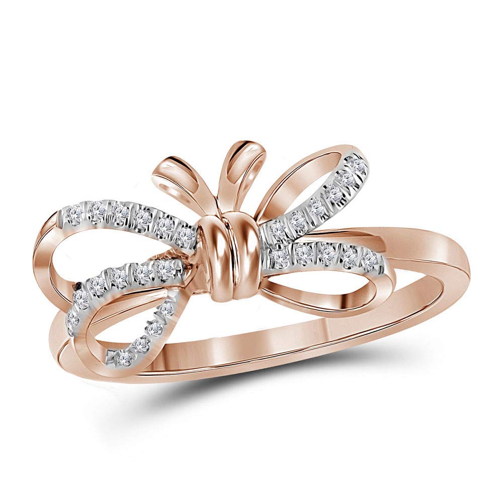 10K Rose Gold Women's Round Diamond Ribbon Bow Knot Ring - 1/8 Cttw Elegant Jewelry for Valentine's Day, Anniversary & Special Occasion Gifts