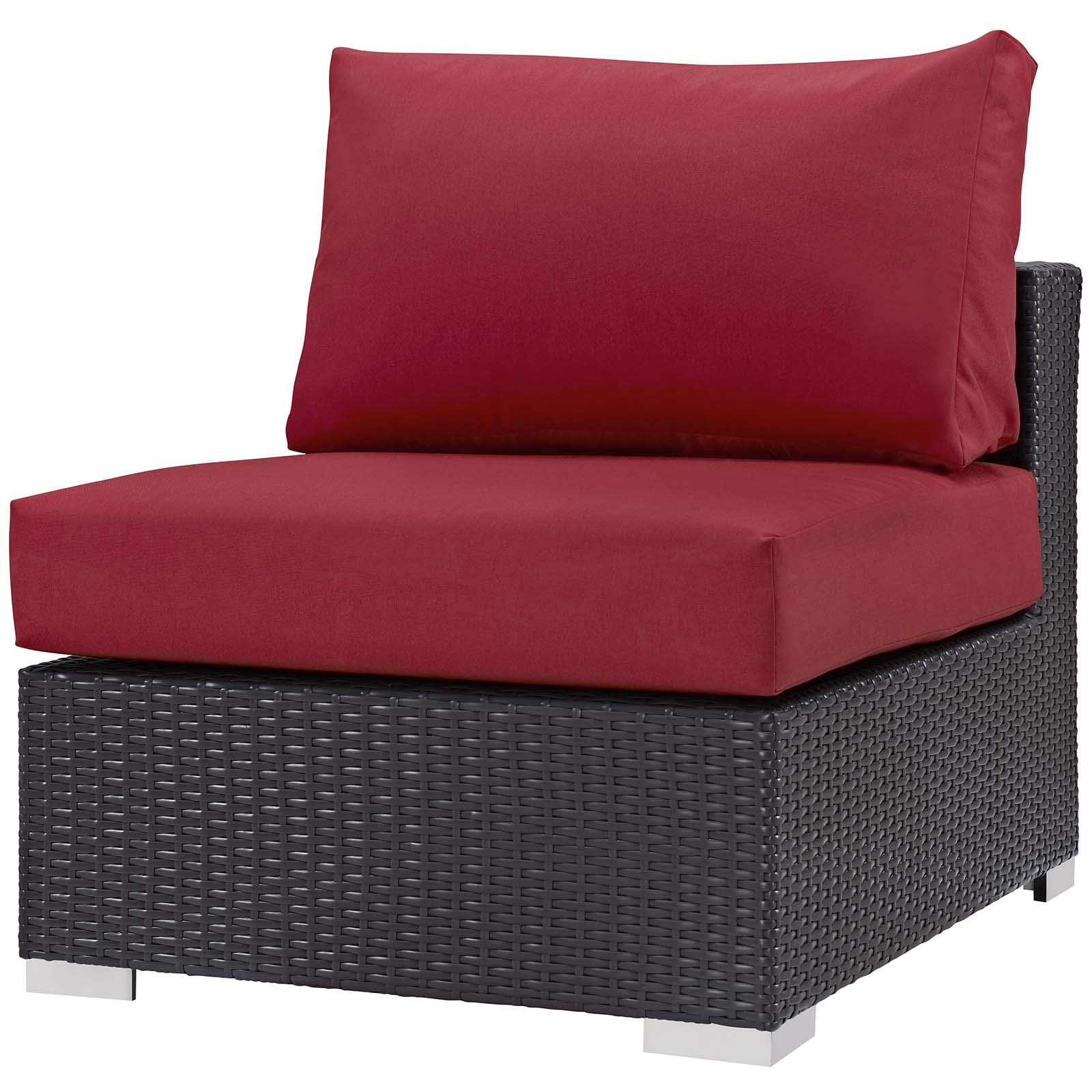 Modern Outdoor Patio Lounge Sofa Set with Chair & Coffee Table - Wicker Rattan Furniture with Fire Pit - Red - Perfect for Backyard, Garden, and Poolside Relaxation
