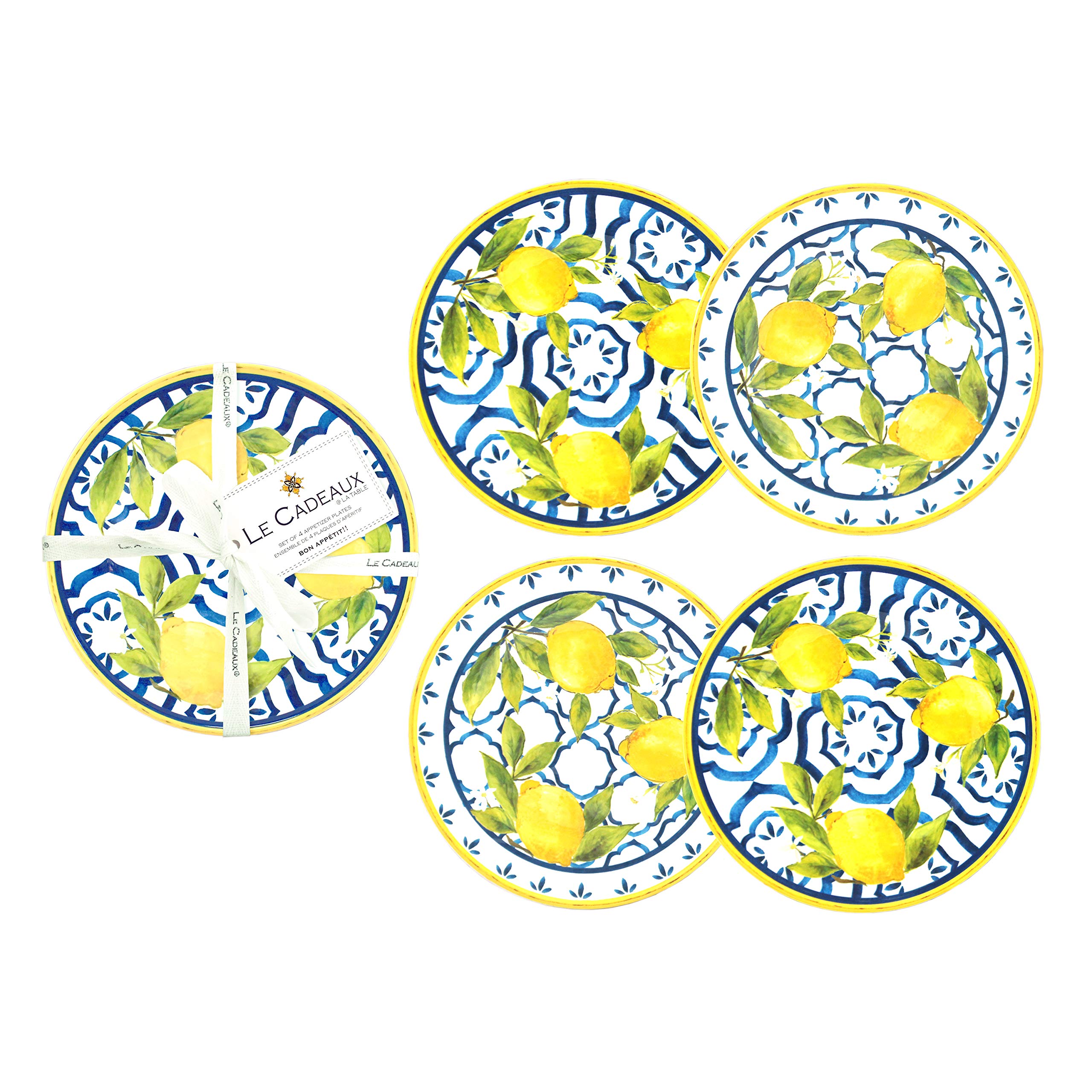 Le Cadeaux Appetizer Plates Set of 4 - 6.5 Inch Square Palermo Design Porcelain Small Plates - Perfect for Cocktail Parties, Desserts & Charcuterie Boards (097PAL)