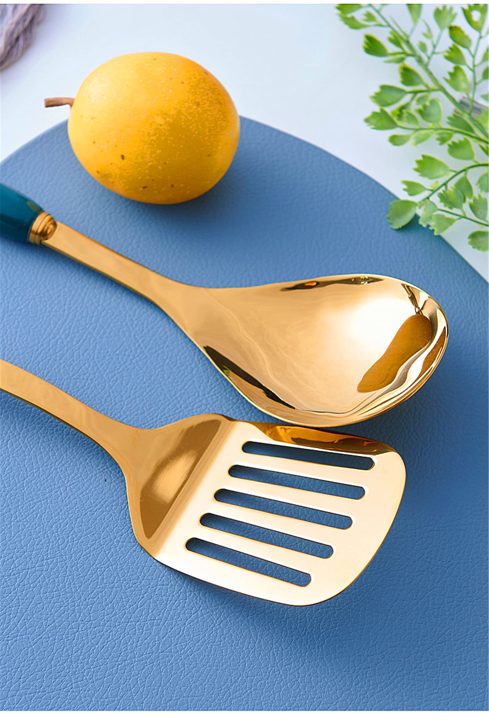 Premium Nordic Style Kitchen Utensil Set with Holder - 6-Piece Cookware Includes Soup Ladle, Spatula, Slotted Turner, Skimmer Spoon & Rice Paddle - Deer Antler Design for Cooking, Stir-Frying & Serving - Perfect for Home Chefs & Modern Kitchens