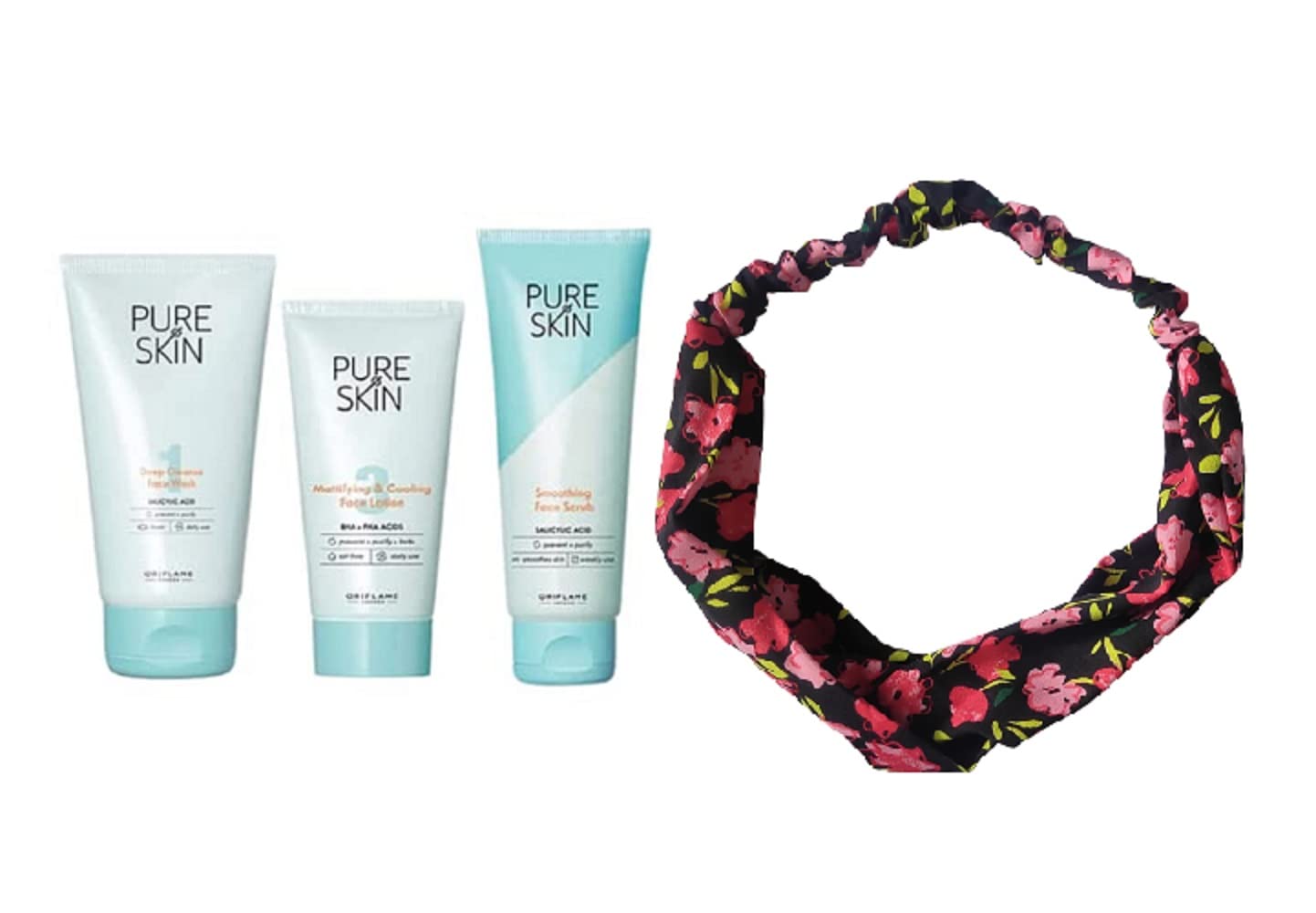 Ori Flame 4-Piece Skincare & Hair Band Set - Deep Cleanse Face Wash 150ml, Smoothing Face Scrub 75ml, Mattifying Cooling Lotion 50ml + Stylish Headband for Women & Girls | Perfect for Spa Day, Skincare Routine & Home Relaxation