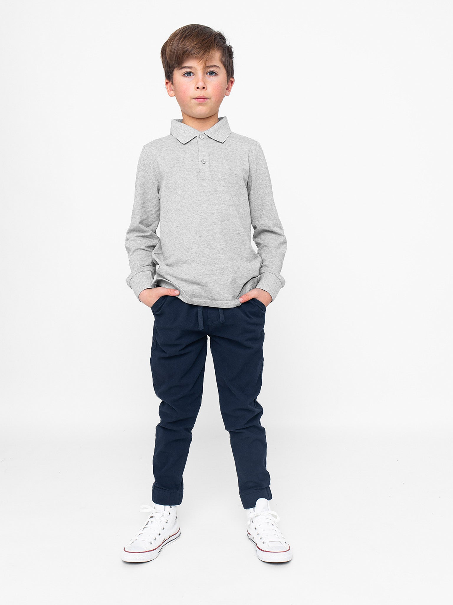 Men's Classic Long Sleeve Polo Shirt - Soft Cotton Blend, Comfort Fit, Grey - Perfect for Casual Wear, Office & Golf