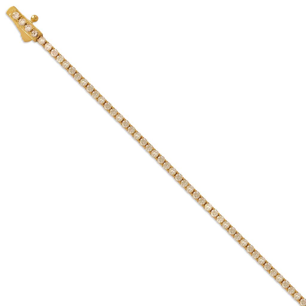 14K Yellow Gold Tennis Bracelet with Round Pave White CZ Stones - Elegant Jewelry Gift for Women - 1.75MM, 2.5MM, 3MM Width Options - 7
