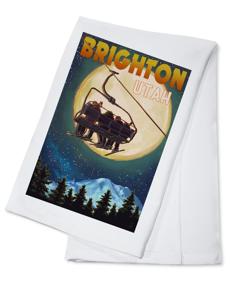 Brighton Utah Ski Lift & Full Moon Cotton Tea Towel - Decorative Hand Towel for Kitchen, Home Decor, and Holiday Gifts | Perfect for Drying Dishes, Decorating, and Hostess Gifts