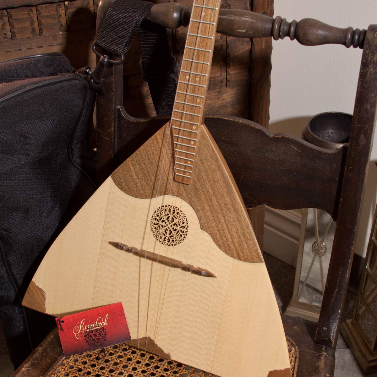 Roosebeck Prima Walnut Balalaika - Professional 3-String Russian Folk Instrument with Gig Bag & Extra String Set - Perfect for Performances, Practice, and Traditional Music Enthusiasts