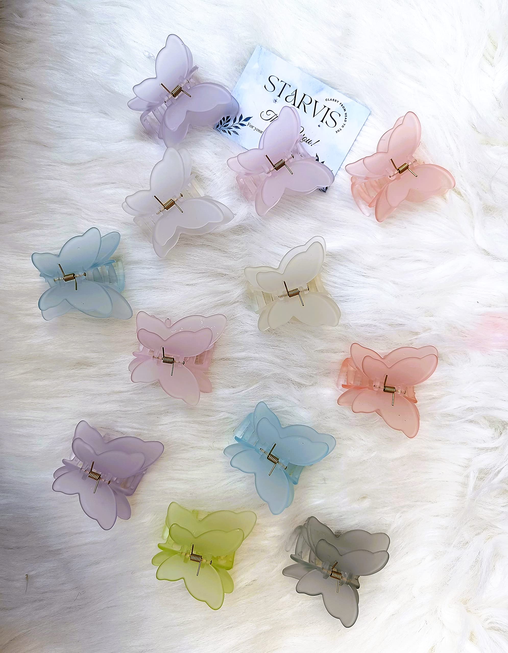 Pastel Gradient Butterfly Hair Clips for Women - 6pc Set of Large Double Shade Wing Hair Claws (Starvis Frosted) - Perfect for Parties, Weddings & Everyday Hair Accessories - Gift for Women & Girls