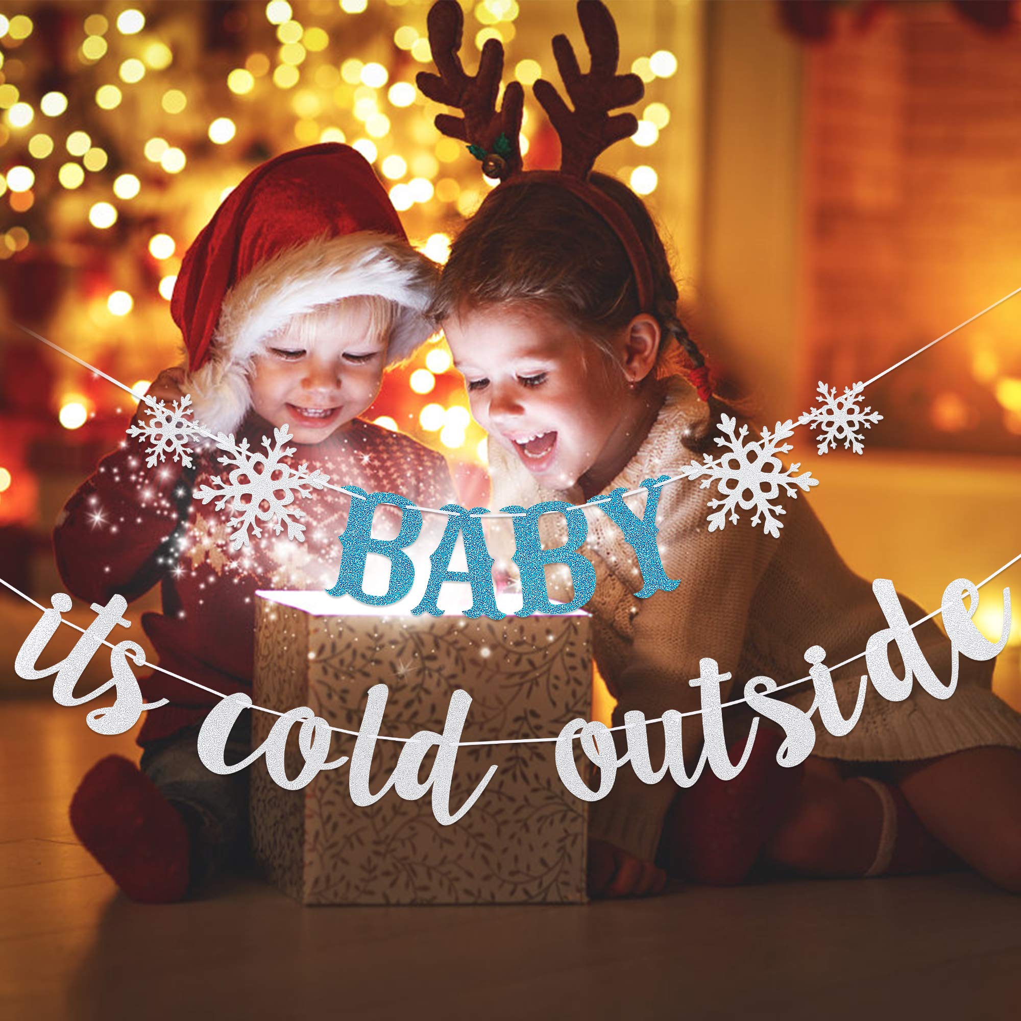 Silver Glitter 'Baby It's Cold Outside' Banner - Winter Wonderland Baby Shower & Birthday Party Decorations - Perfect for Indoor & Outdoor Holiday Celebrations