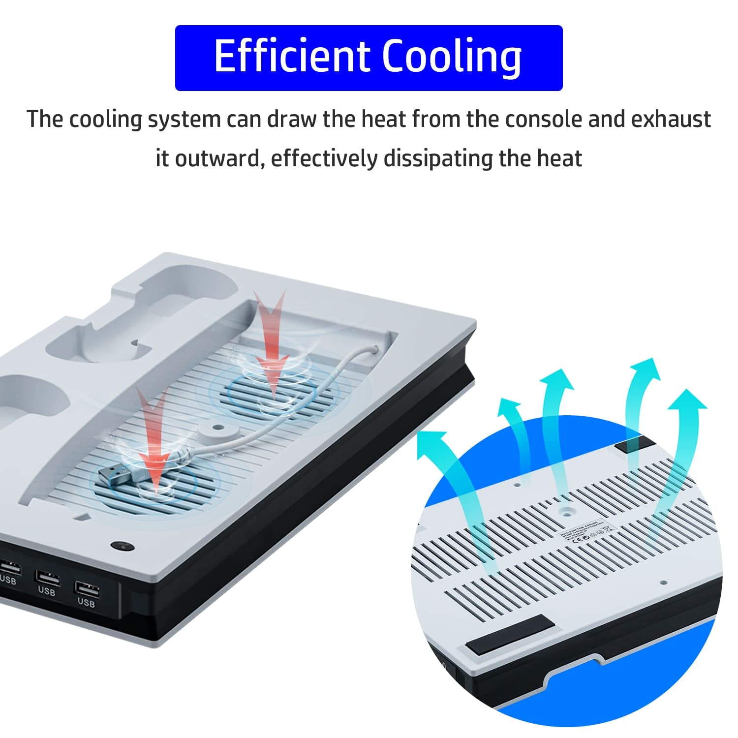 Wigearss PS5 Cooling Fan Stand with Dual Controller Charger - Vertical Charging Station for PS5 Console & Digital Edition (Not PS5 Slim) - Perfect for Gaming Sessions & Console Protection
