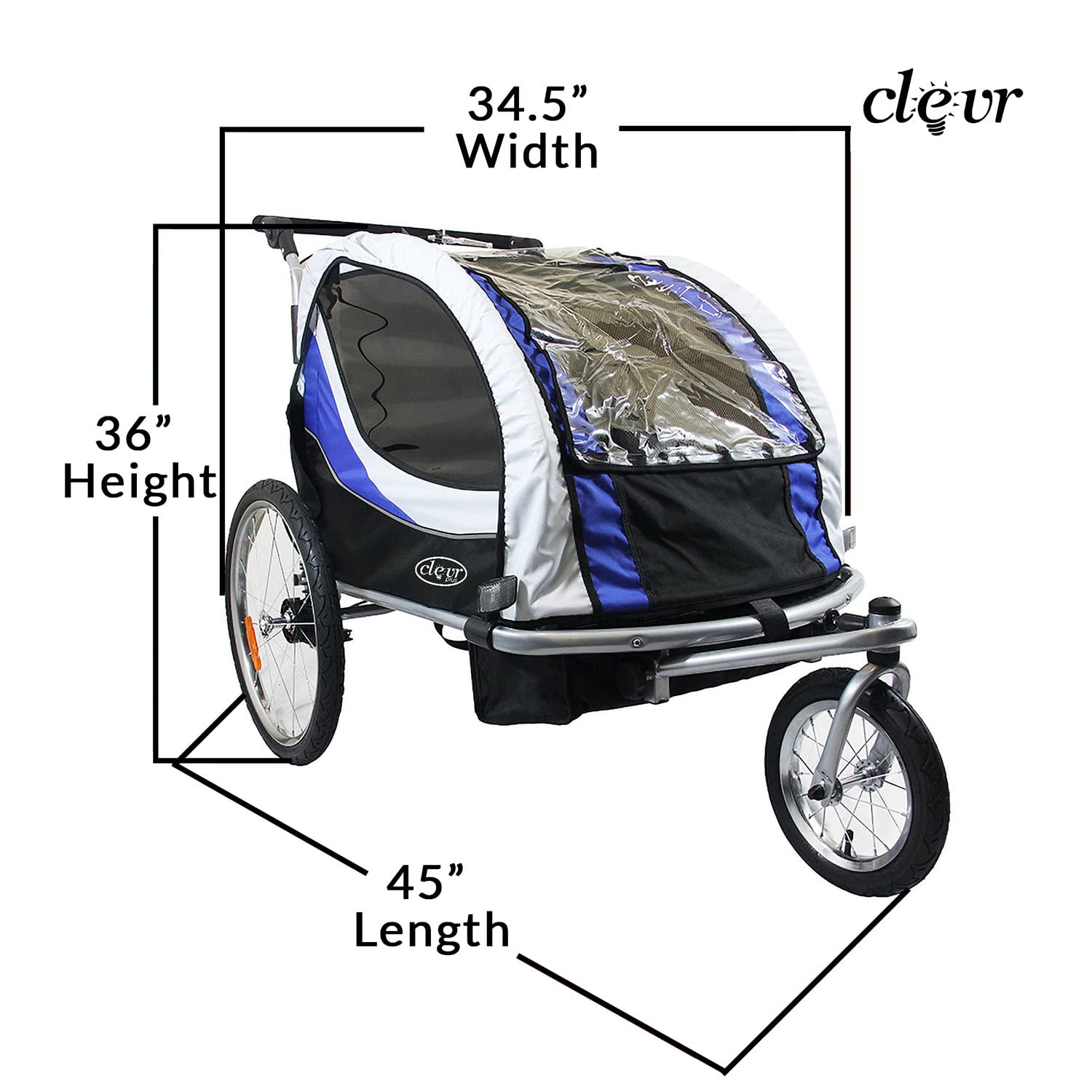 ClevrPlus Deluxe 3-in-1 Double Seat Bike Trailer & Jogging Stroller for Kids - Foldable Design with Pivot Front Wheel | Perfect for Cycling, Jogging & Outdoor Family Adventures