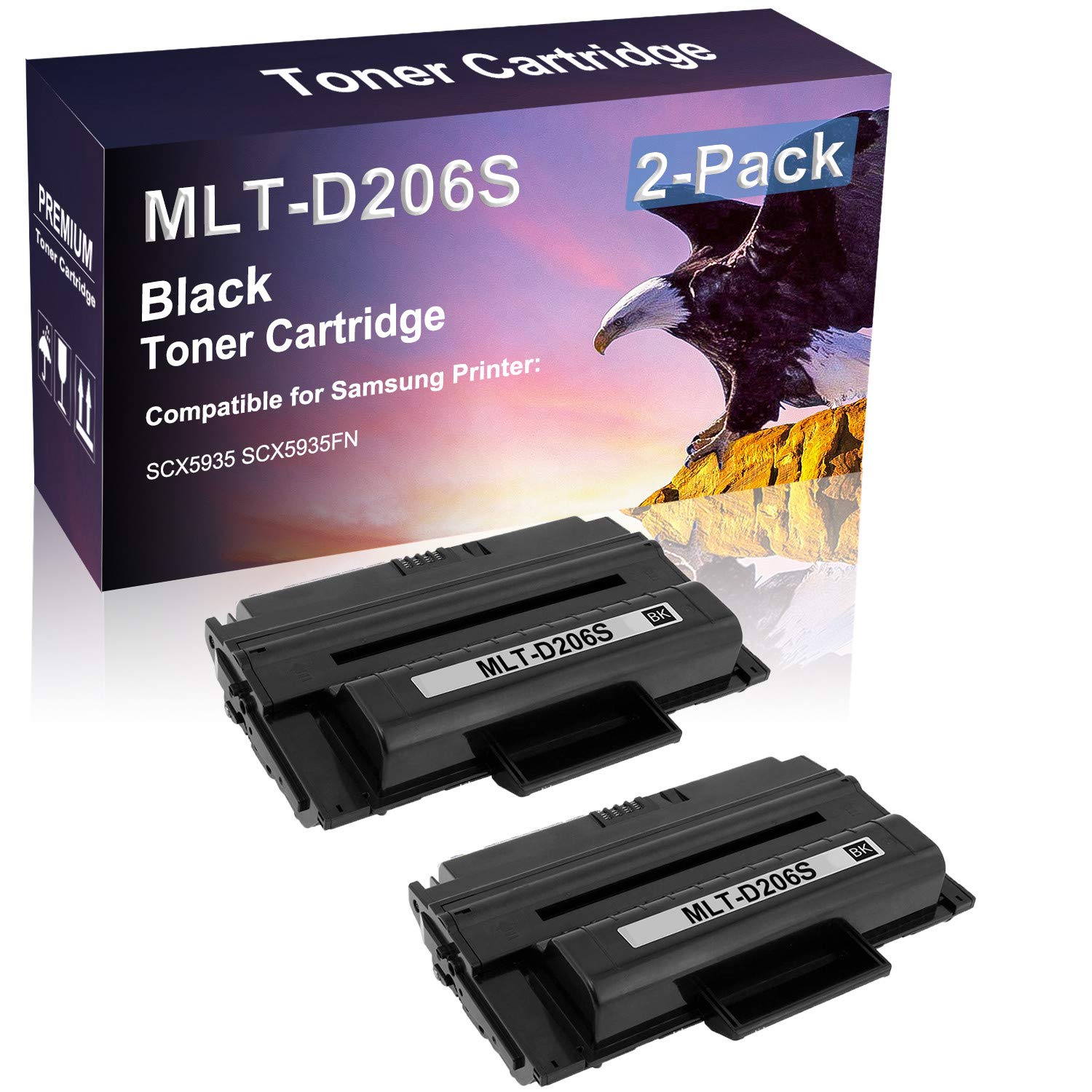 2 Pack Black High Yield Compatible Toner Cartridge for Samsung D206S MLT-D206S - Replacement for Samsung SCX5935 SCX5935FN Printer - Perfect for Office Printing & Document Reproduction