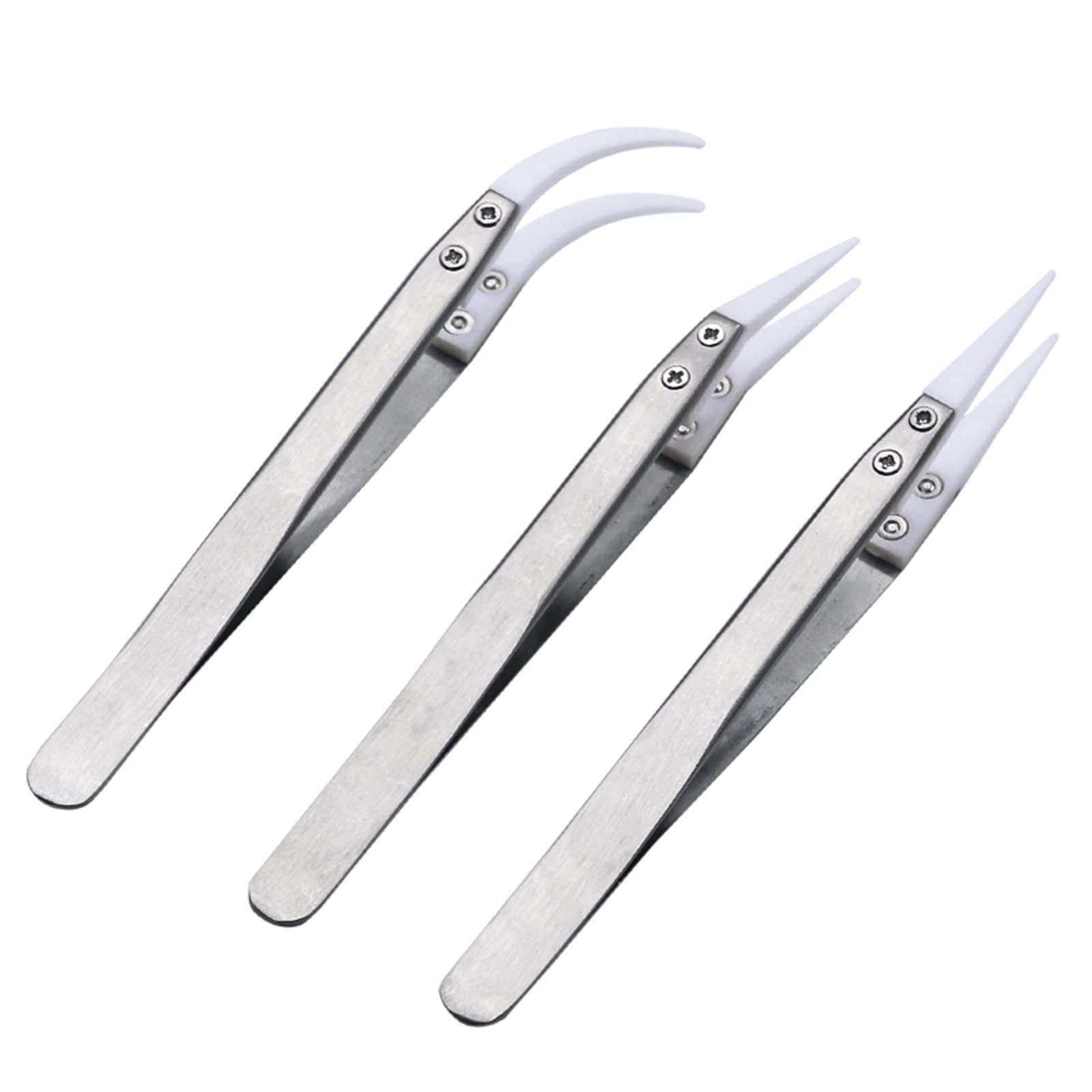 Professional Ceramic Hair Removal Tweezers - Heat Resistant & Non-Conductive Stainless Steel Body - Multi-Function Beauty Tool Kit for Eyebrow Shaping, Splinter Removal & Crafting (Silver01/Silver02) - Perfect for Home Salon, Travel & DIY Projects