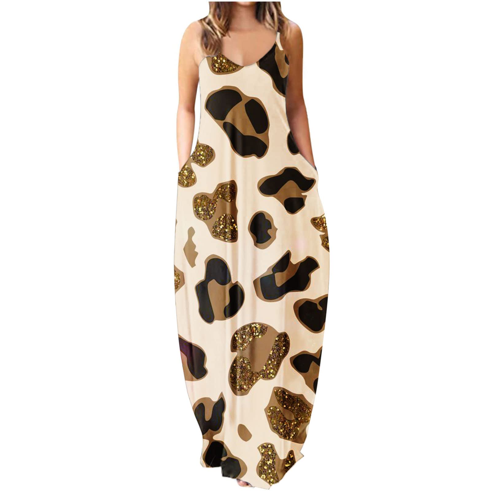 Women's Maxi Dresses - Flowy Summer Beach Dress with Pockets | Casual Sleeveless Long Dress for Vacation, Travel & Outdoor Activities