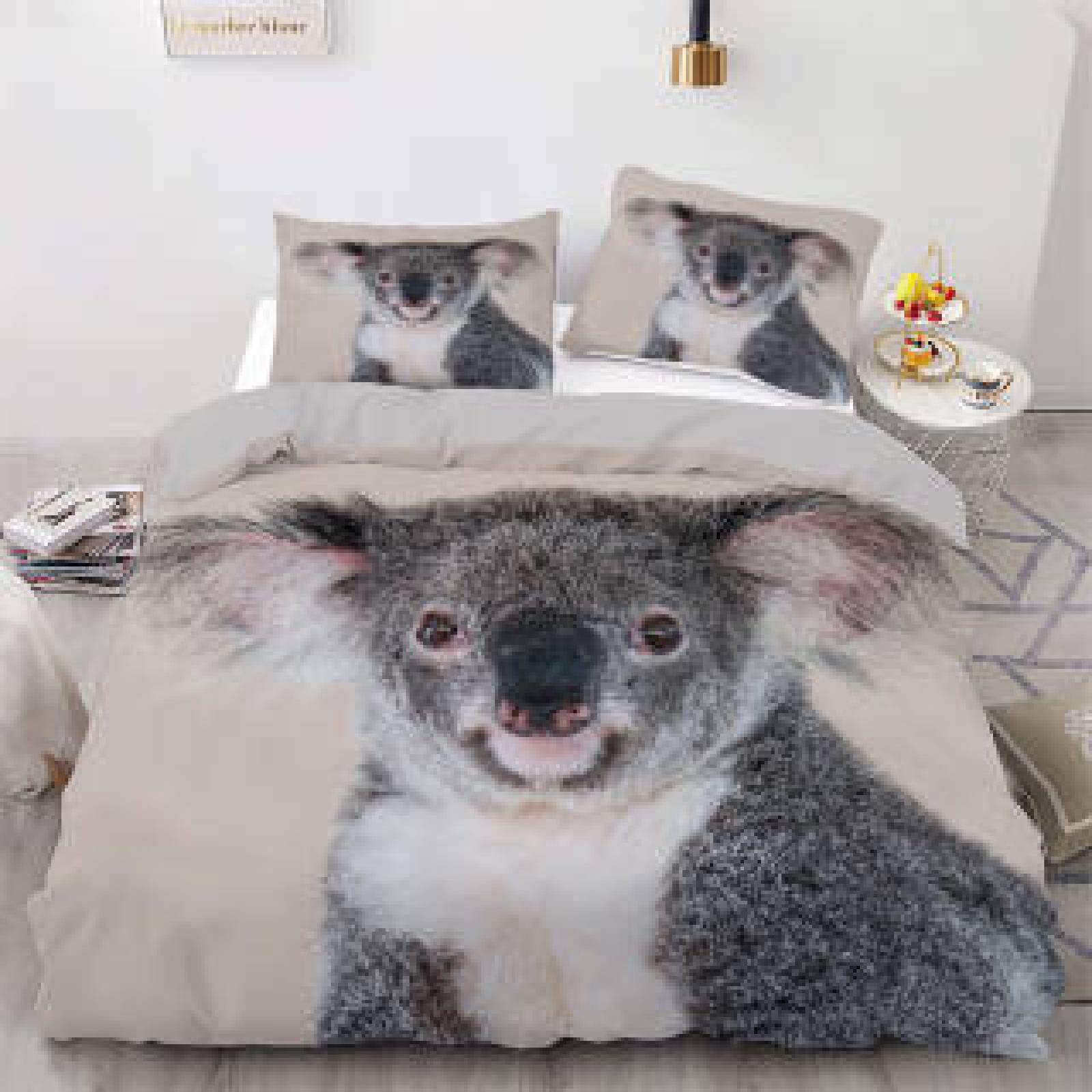 Queen Size Microfiber Comforter Set - Brown Koala Print 110g/㎡ Duvet Cover with 2 Pillowcases (20x36 inches) for Teens - Soft Bedding for Boys & Girls - Perfect for Dorm Rooms, Guest Bedrooms & Cozy Home Decor