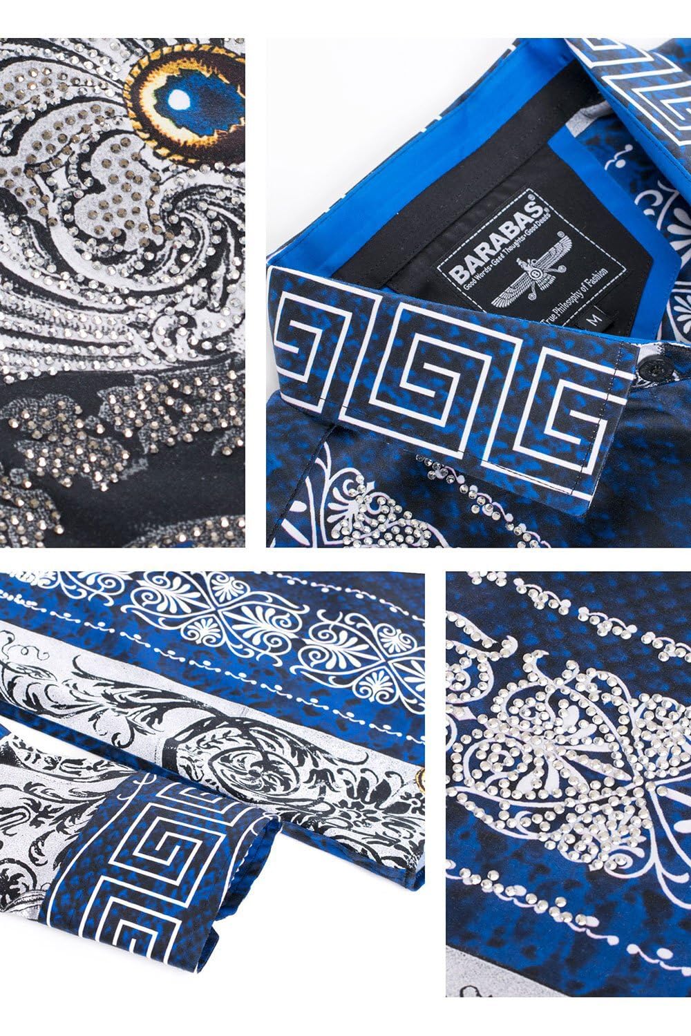 Barabas Men's Rhinestone Greek Snake Pattern Shirt SPR962 - Stylish Party & Nightclub Wear for Men