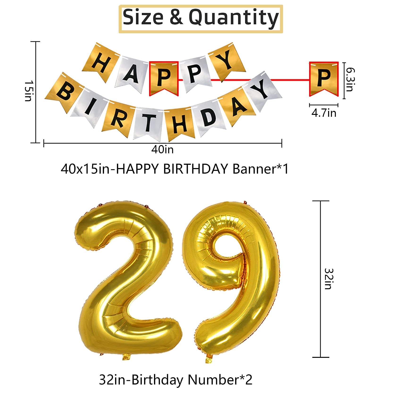 29th Birthday Party Decorations Set - Gold & Black Theme with Number Balloons & Banner for Men & Women | Perfect for 29th Birthday Celebrations, Milestone Parties & Adult Birthday Decorations