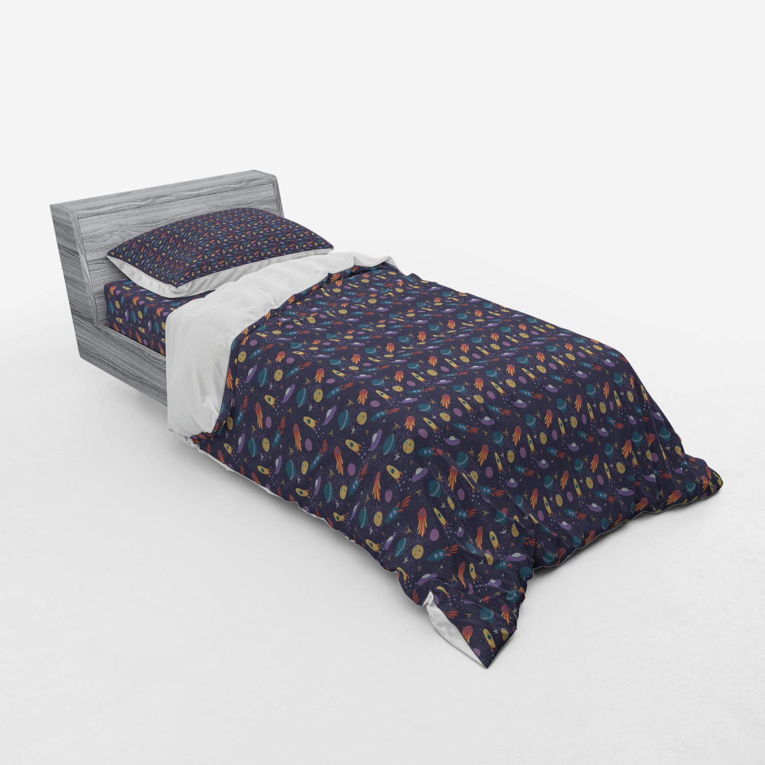 Ambesonne Space Themed Duvet Cover Set - Twin XL 3 Piece Bedding with Comet, Stars, Rockets & Planets in Pastel Purple Grey - Soft Alien Print Bedding for Kids & Teens - Perfect for Sci-Fi Themed Bedrooms & Space Enthusiasts