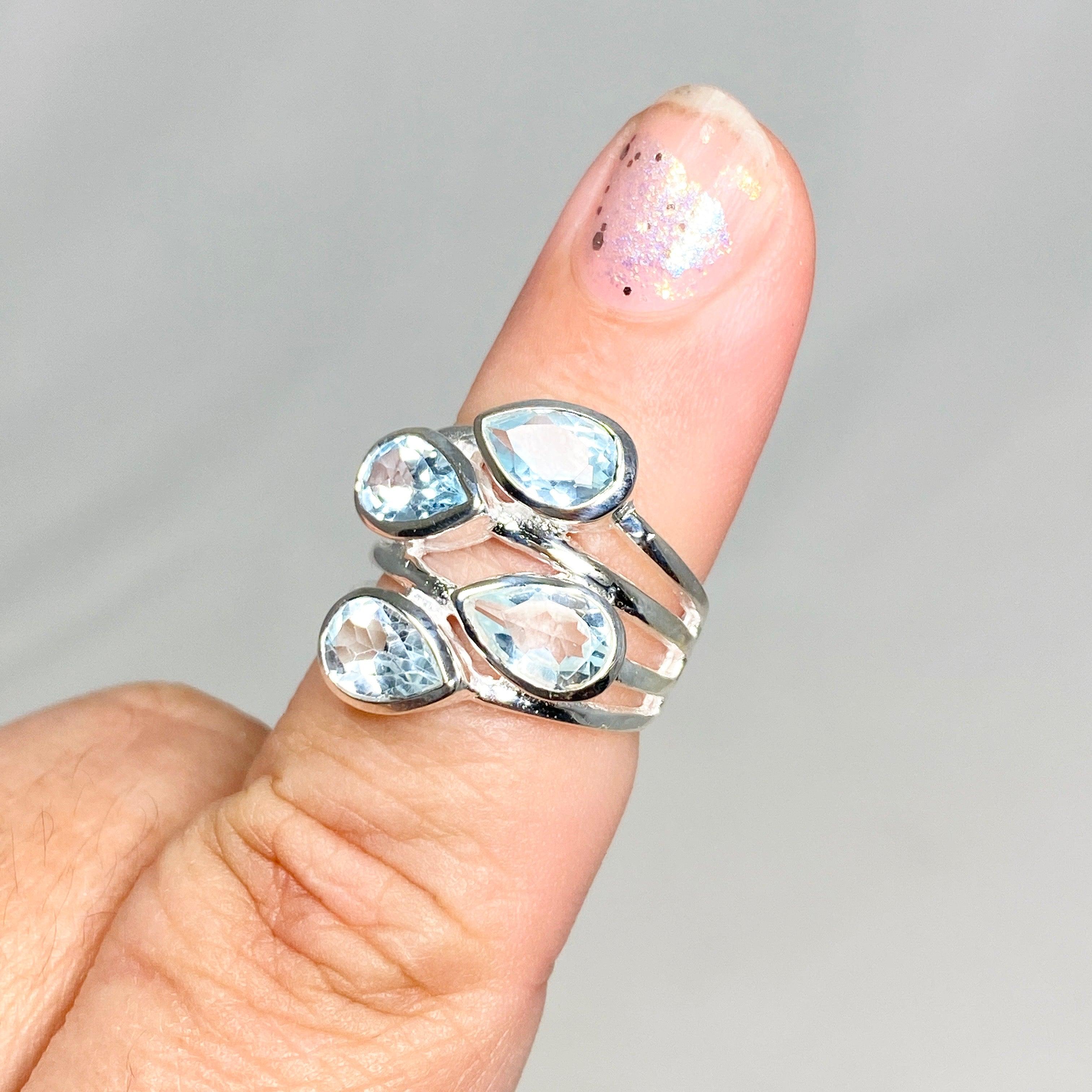 Blue Topaz Multi-Stone Faceted Teardrop Ring R3815 - Elegant Jewelry for Women, Perfect for Weddings, Parties & Special Occasions