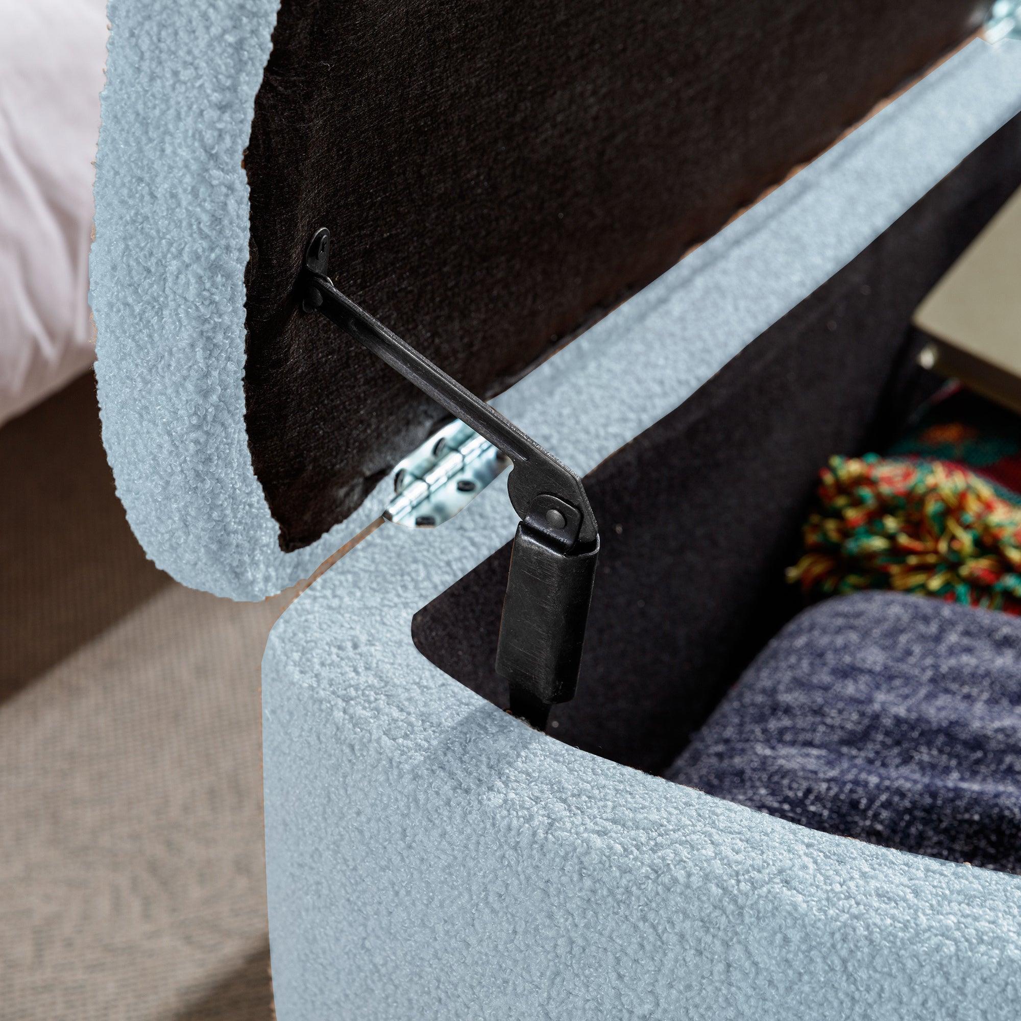 Modern Blue Storage Ottoman Bench with Gold Legs & Grey Faux Fur Upholstery - Padded Seat with Hidden Storage for Bedroom, Living Room & Entryway | Perfect for Extra Seating, Footrest & Home Organization
