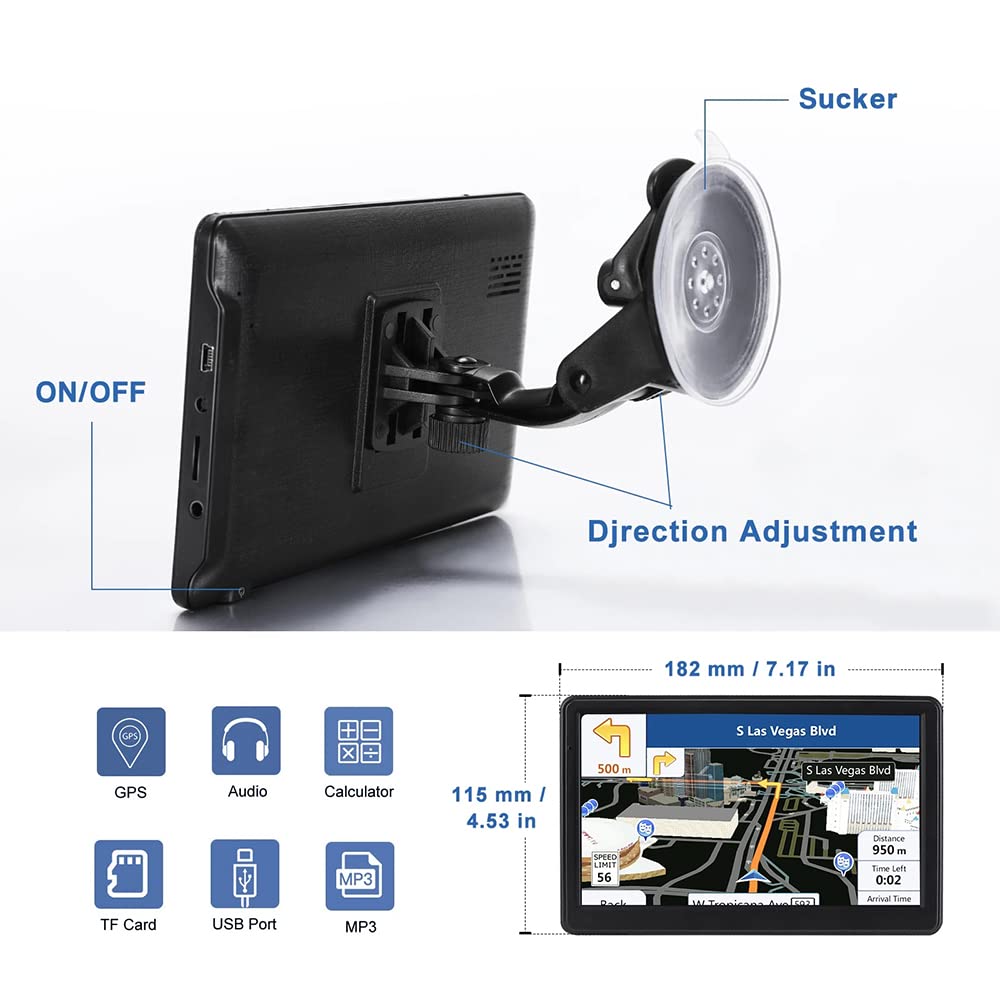 7 Inch HD Touch Screen GPS Car Navigation System - Heavy Duty Truck GPS with Free Lifetime Map Updates for UK & Europe 2024 - Multi-Language Voice Guidance - Perfect for Cars, Trucks & Commercial Vehicles