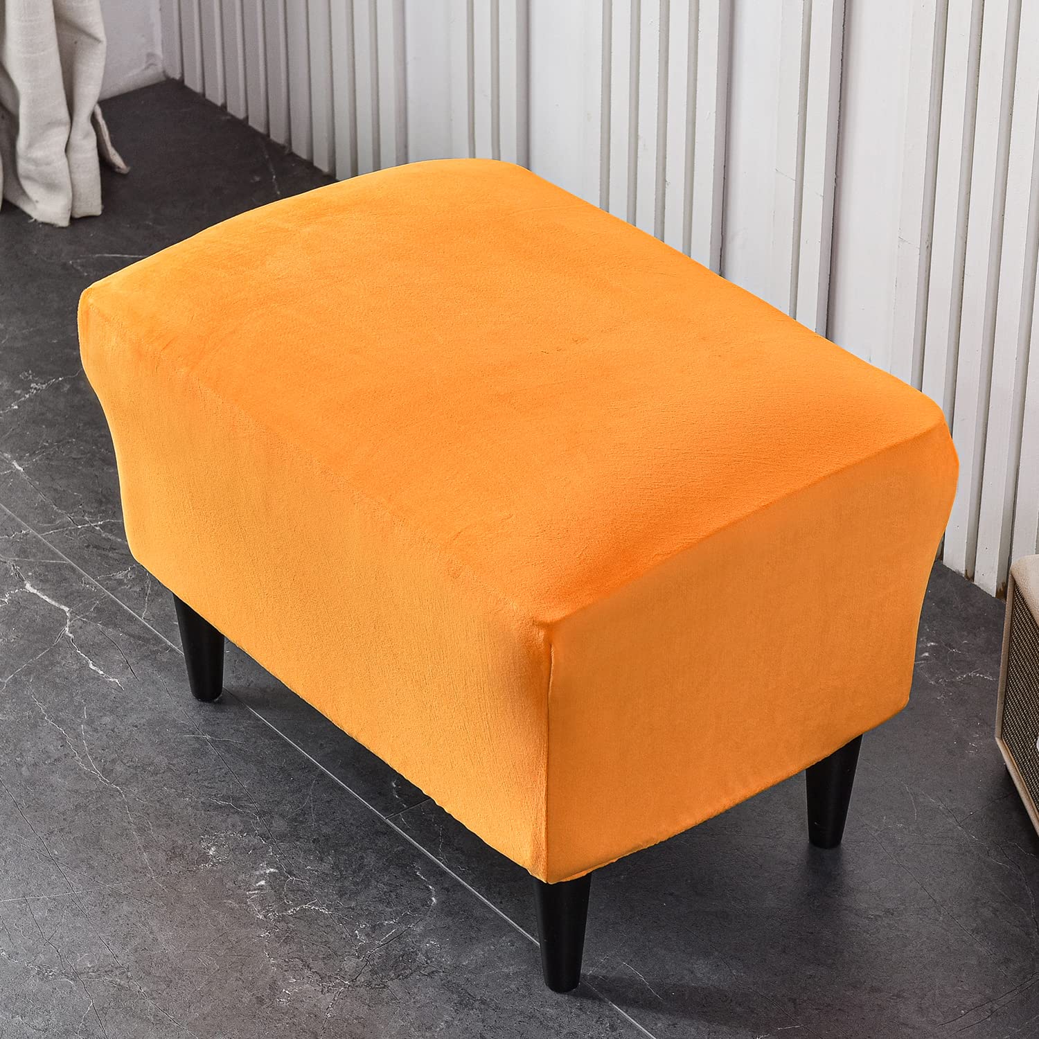 Velvet Ottoman Slipcover - Stretch Rectangle Storage Stool Cover, Footstool Protector for Living Room Furniture (Orange) | Perfect for Sofa Sets, Home Decor & Cozy Living Spaces