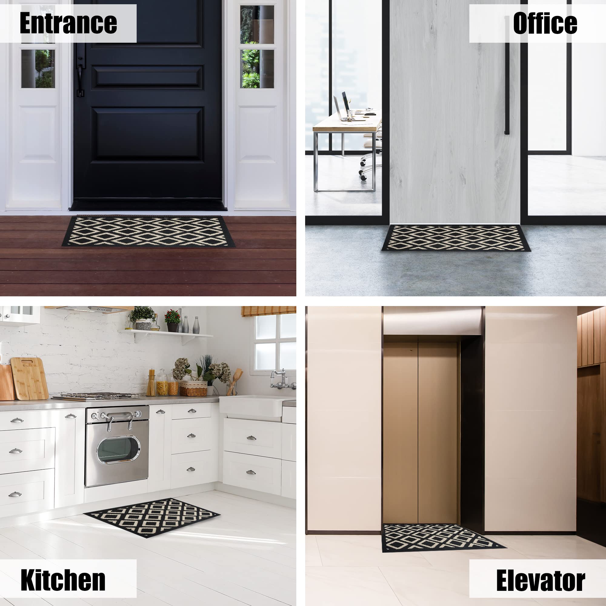 32x40 Inch Non-Slip Indoor Outdoor Welcome Doormat - Machine Washable Low Profile Entrance Rug for Front Door, Entryway - Black & White - Perfect for Home, Office, Apartment & Patio Use