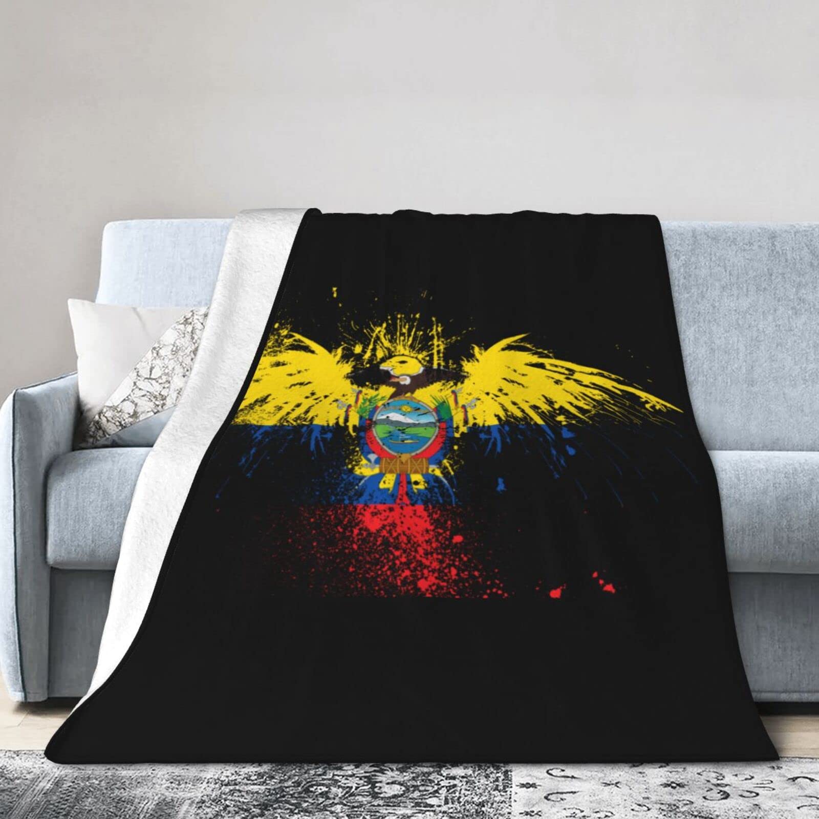 Premium HUFURI Eagle Ecuador Flag Flannel Fleece Throw Blanket - Ultra Soft & Cozy 50