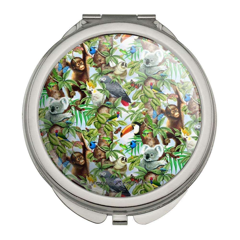 Animal Tree of Life Pattern Compact Travel Purse - Cute Monkey Koala Toucan Design Handbag with Mirror for Women, Perfect for Makeup, Travel & Everyday Use