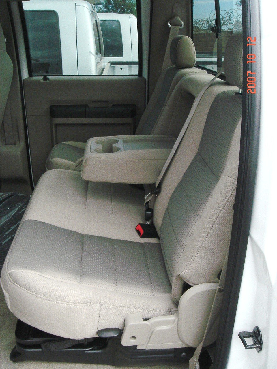 Premium Durafit Seat Covers for 2002-2007 Ford F250-F550 - Custom Front & Rear Set with 40/20/40 Split Bench & 60/40 Rear Seat - Taupe Velour Fabric with Integrated Armrest & Cup Holders - Perfect for Truck Protection & Comfort During Work Commutes, Road Trips & Outdoor Adventures