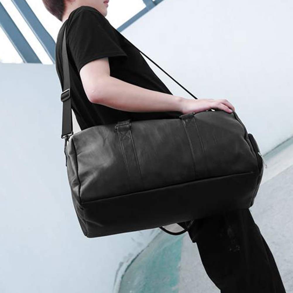 Waterproof Unisex Travel Duffel Bag - Large Capacity Gym Tote Shoulder Bag in Black Faux Leather | Perfect for Fitness, Travel & Outdoor Adventures