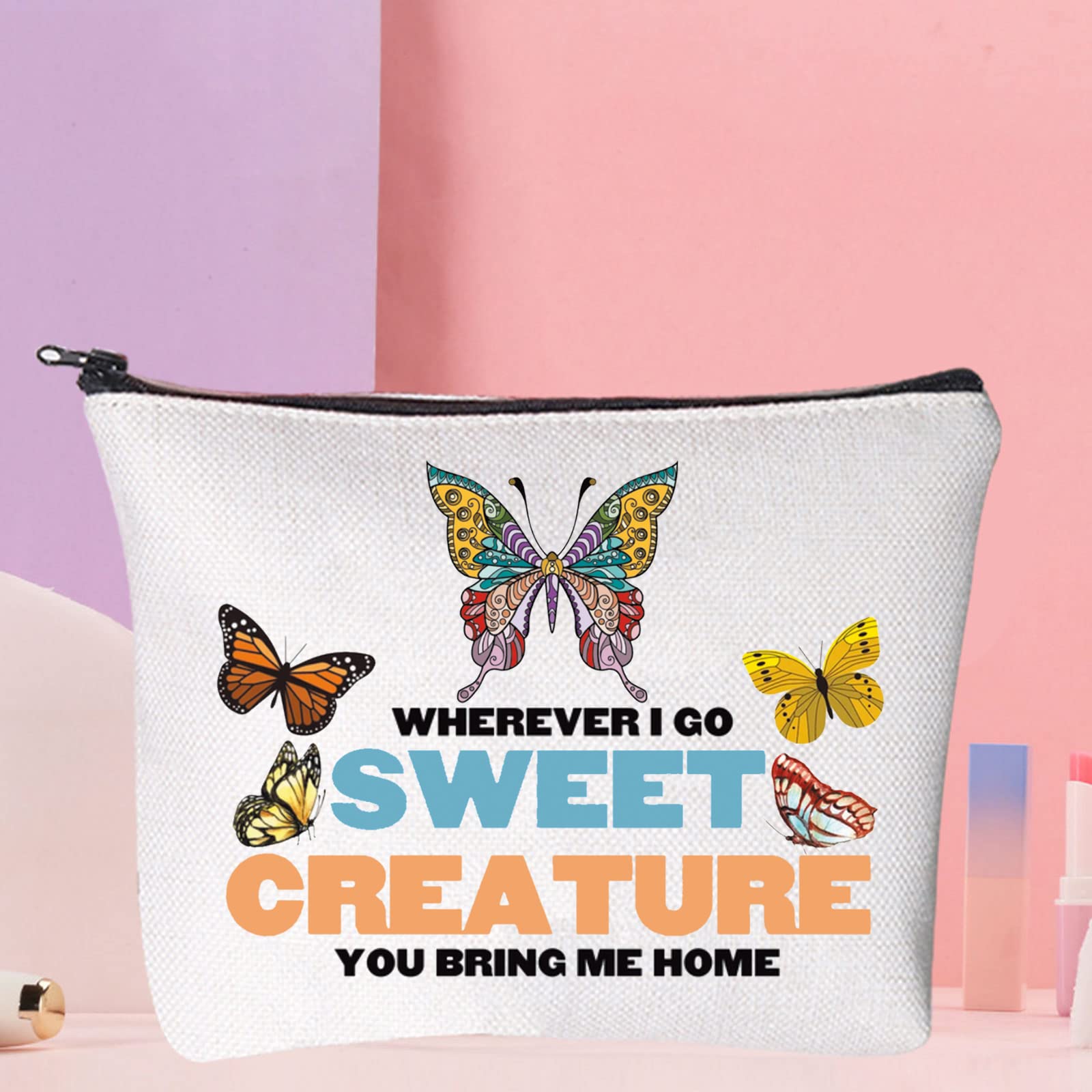WZMPA Musical Makeup Bag for Women - Cute Zipper Pouch with 'Wherever I Go' Design, Perfect Gift for Music Lovers & Fans - Great for Travel, Cosmetics Storage & Daily Use