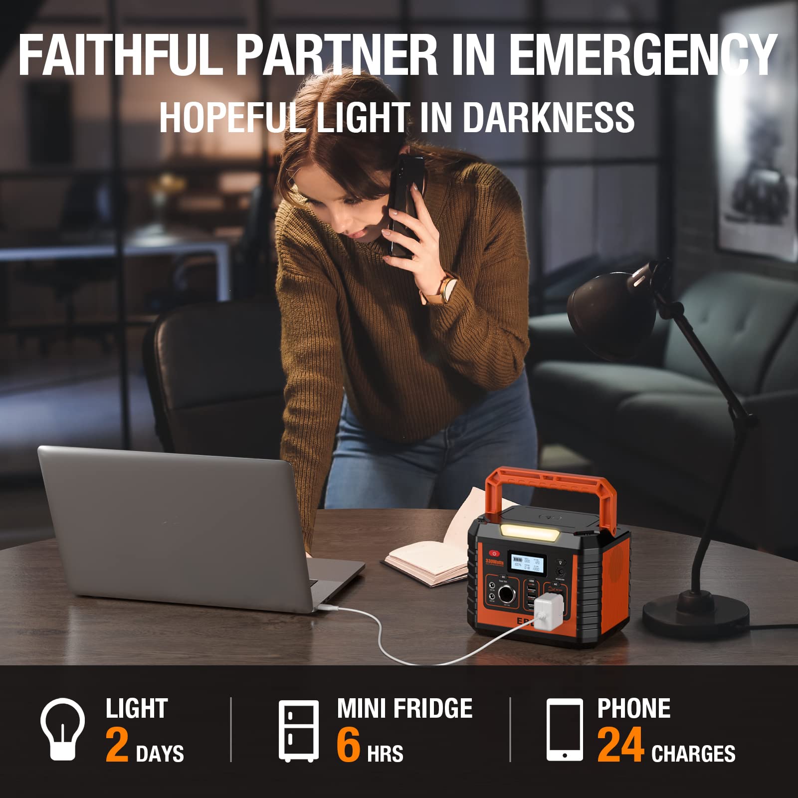 EBL Voyager 330 Portable Power Station with Apollo 100W Solar Panel - Perfect for Camping, RV Trips & Emergency Power Backup