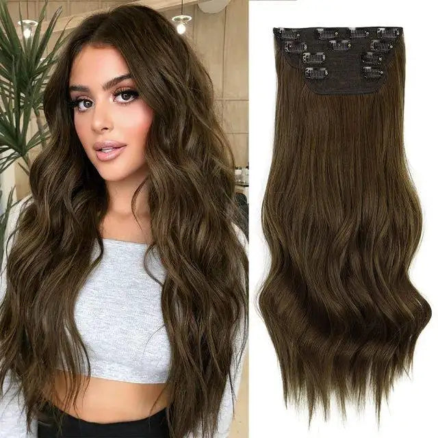 Clip In Synthetic Hair Extensions Set - 18 Inch Straight Remy-Like Hairpiece for Volume & Length - Perfect for Parties, Weddings & Daily Styling