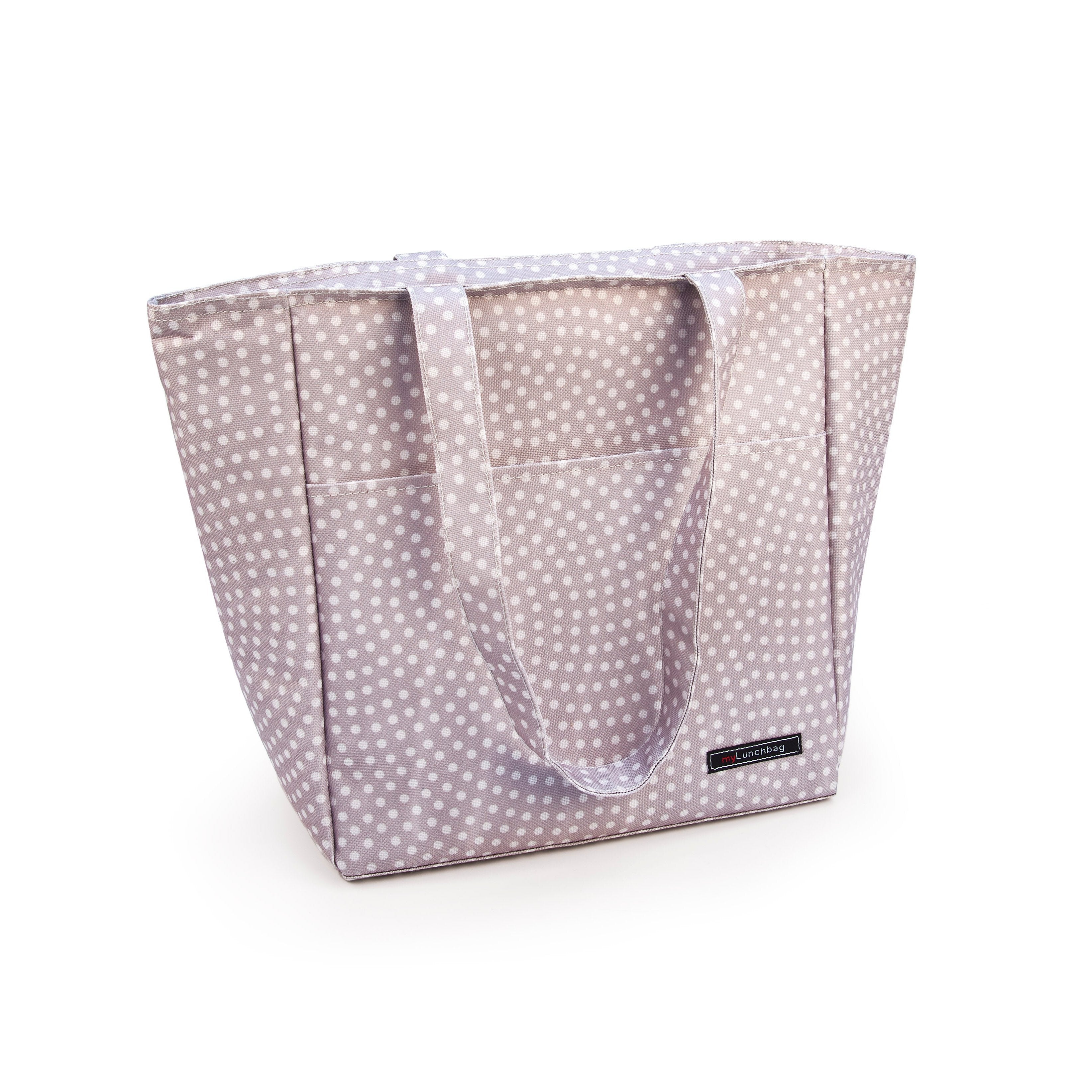 Stylish Grey Dots Insulated Lunch Bag Shopper - 10L Capacity for Work, School & Picnics | Reusable & Durable