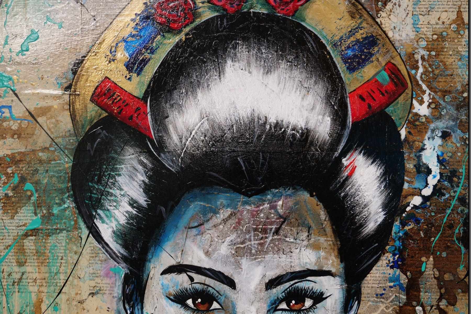 140cm x 100cm Hisui Jade Geisha Urban Pop Art Painting - Modern Home Decor for Living Room, Bedroom & Office - Perfect Gift for Book Club Members & Art Lovers