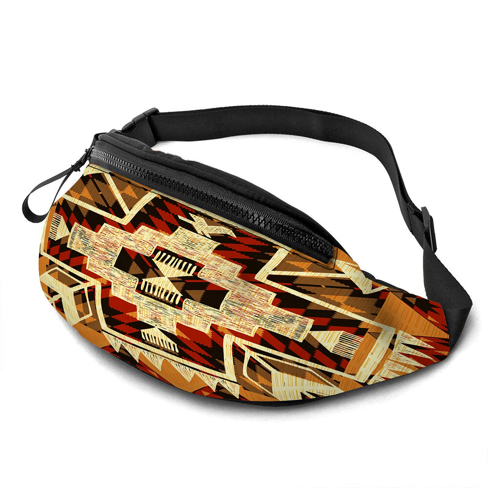 Beabes Folk Pattern Polyester Crossbody Waist Bag - American Style Geometric Print Fanny Pack with Headphone Hole for Men & Women | Perfect for Running, Travel & Outdoor Activities