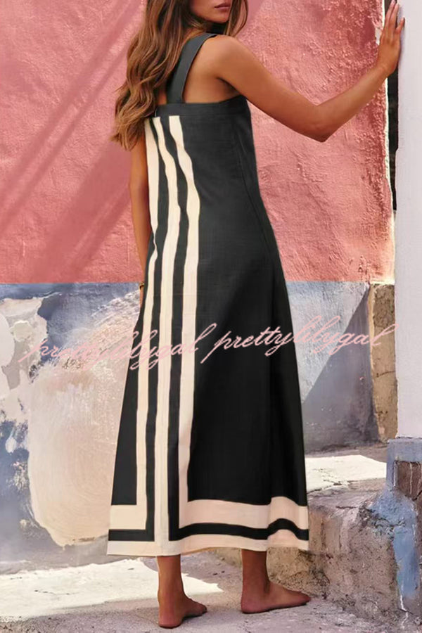 Stylish Striped Print Resort Maxi Dress for Women - Casual Sling Summer Beach Dress for Vacations & Outdoor Parties