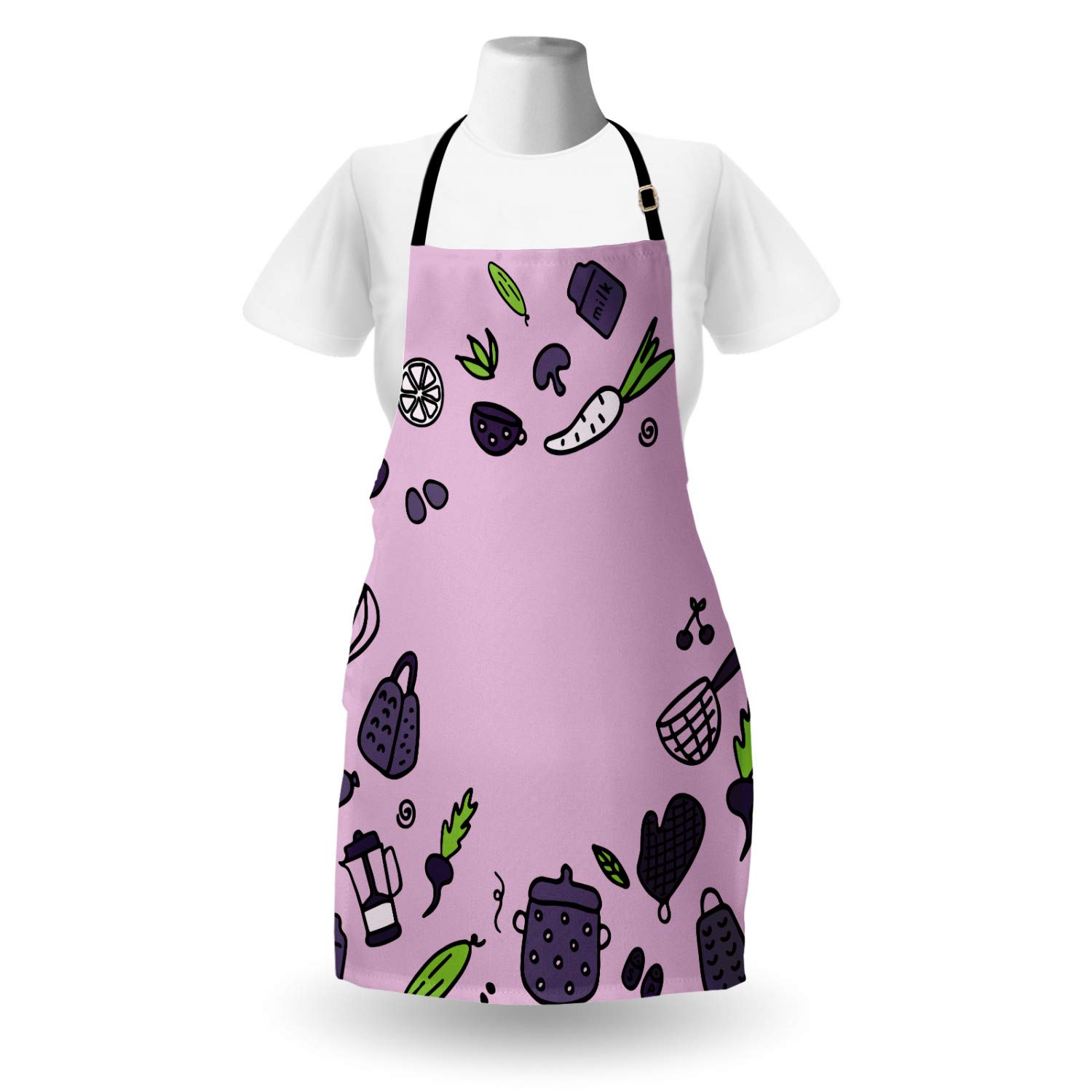 Ambesonne Personalized Chef Apron - Kitchen Appliances Doodle Design, Adjustable Neck Bib for Cooking & Baking, Unisex Adult Size in Lilac Eggplant - Perfect for Home Chefs, BBQ, and Culinary Gifts