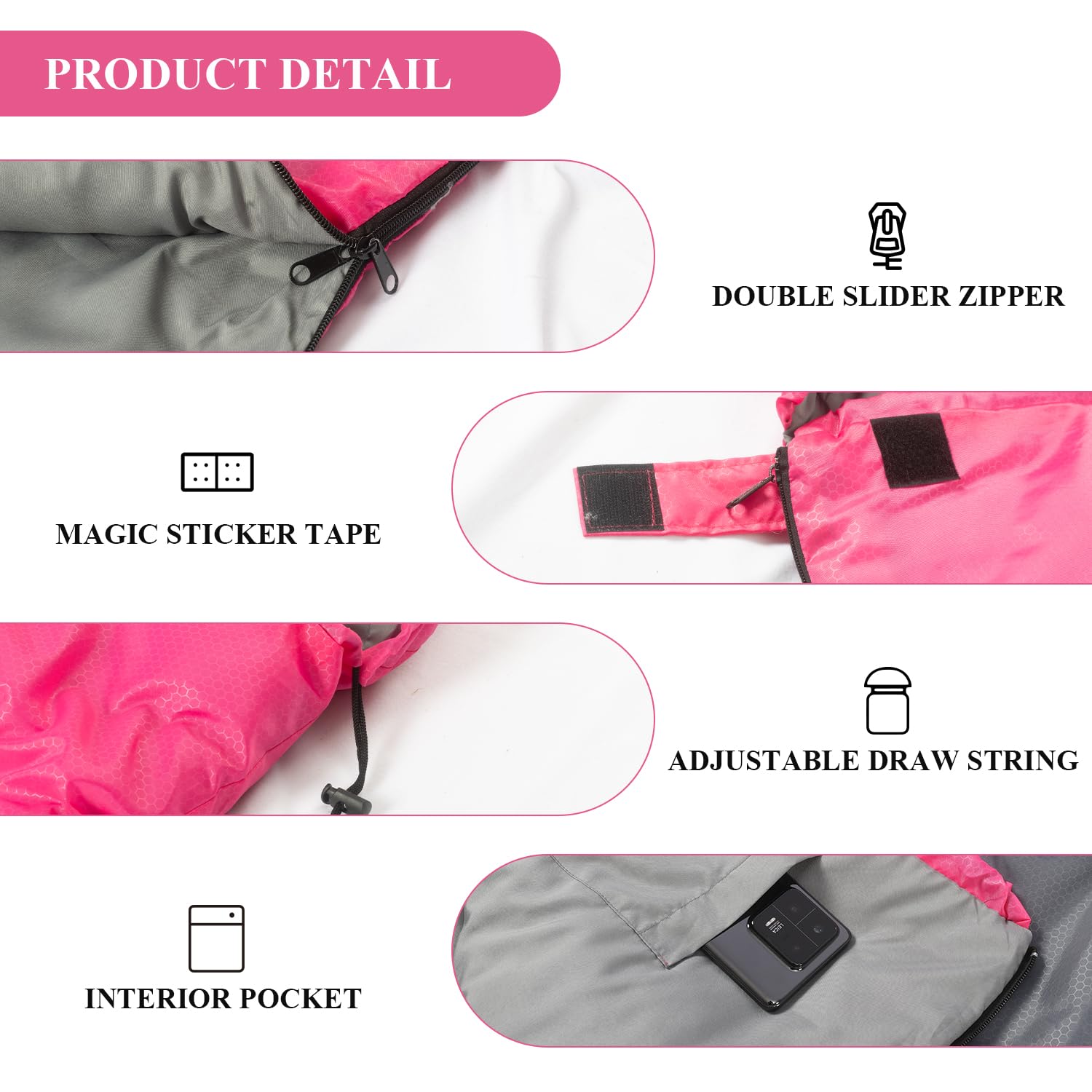 Best 3-Season Sleeping Bags for Adults - Lightweight, Waterproof Camping Sleeping Bag for Warm & Cool Weather - Perfect for Indoor, Outdoor, Backpacking & Travel - Available in Pink, Blue, Black - Ideal for Camping Trips, Hiking Adventures & Emergency Preparedness