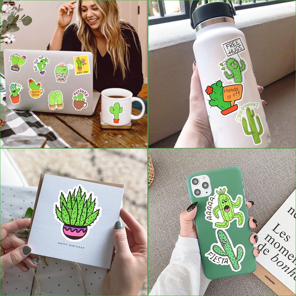 50 Pcs Cute Cactus Vinyl Stickers for Kids - Waterproof Decals for Water Bottles, Laptops, Notebooks & DIY Crafts - Fun Classroom & Party Supplies
