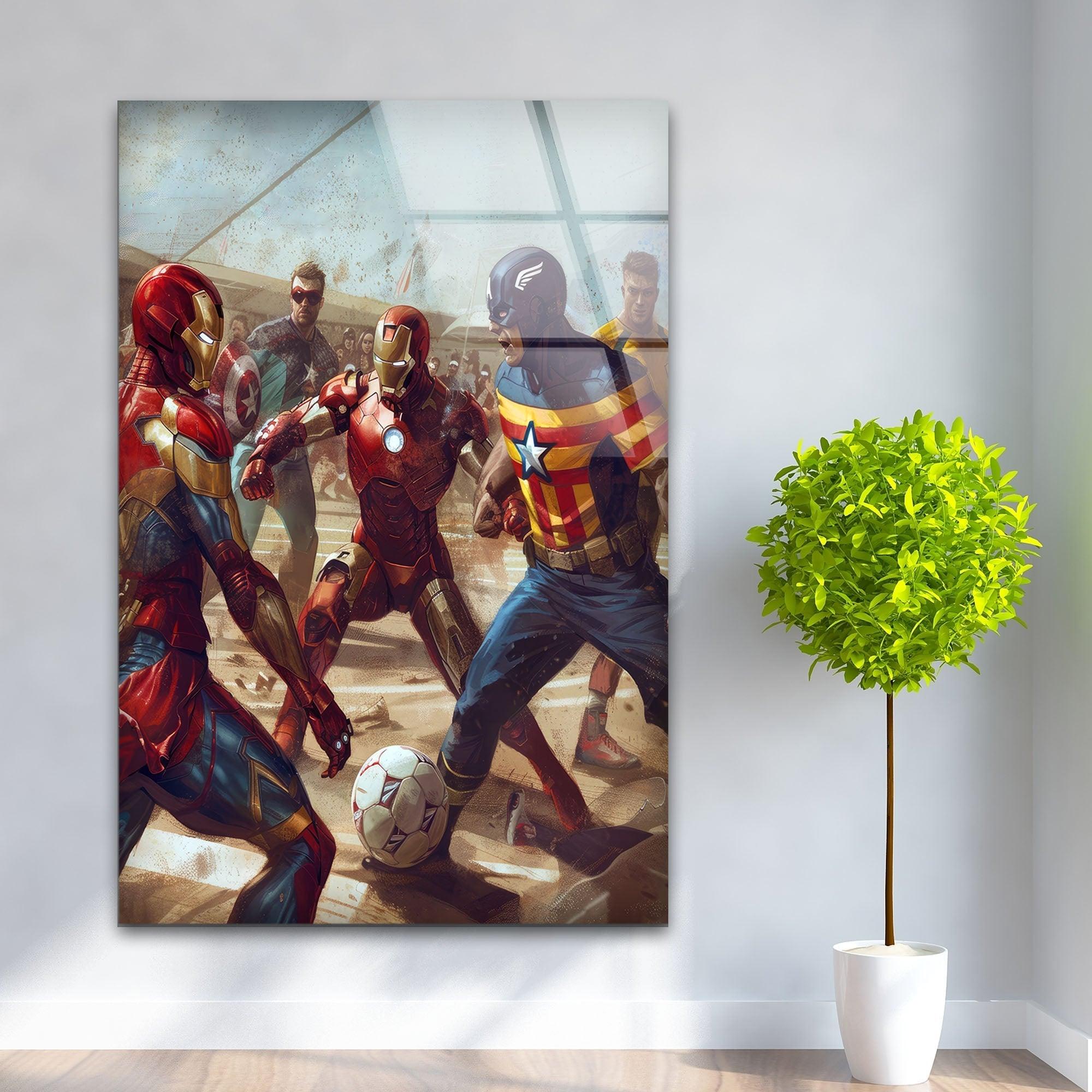 Avengers Soccer Glass Wall Art - Marvel Superheroes Decor for Kids Room, Game Room & Office - Perfect Gift for Fans & Collectors