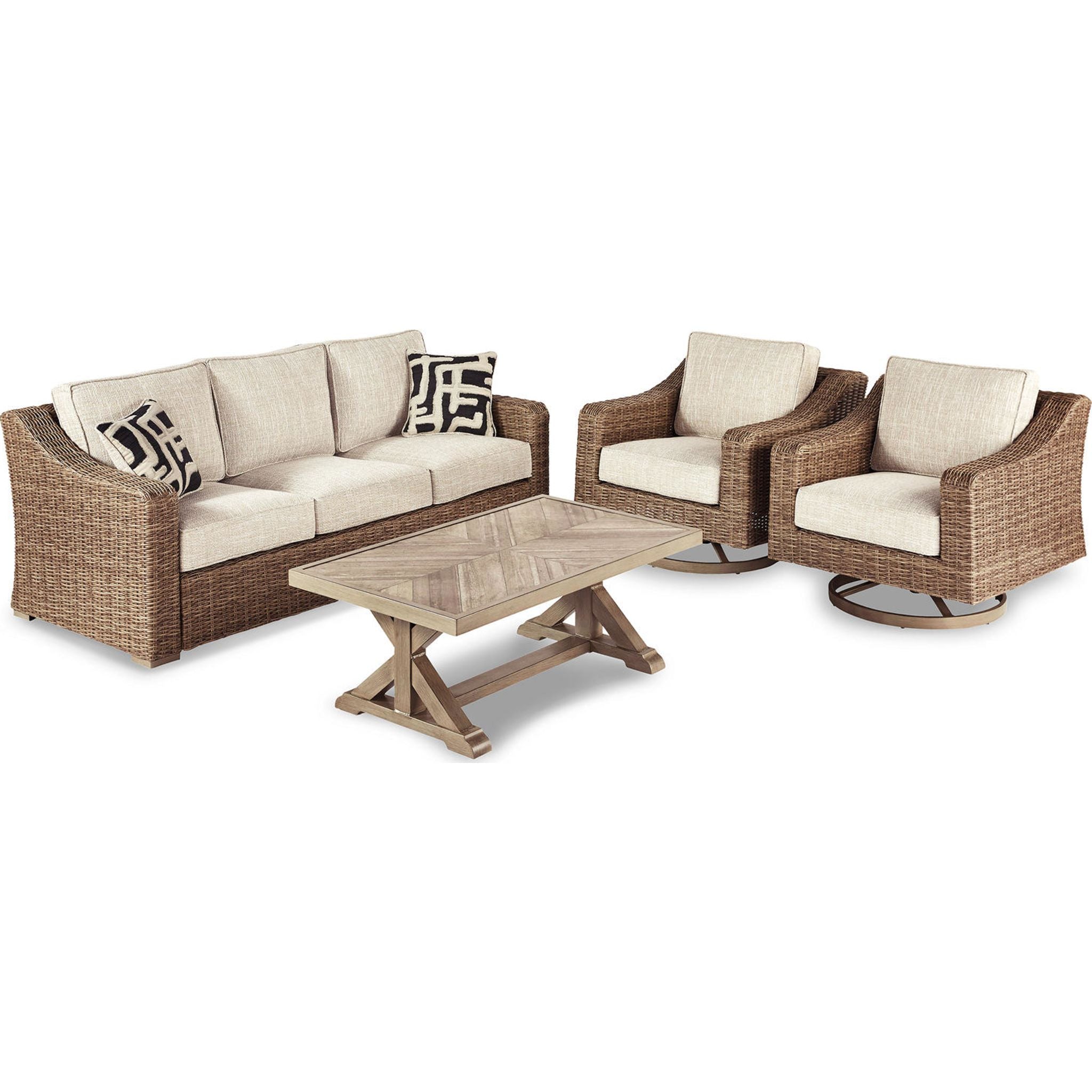 Beachcroft 4-Piece Outdoor Patio Furniture Set - Waterproof Wicker Rattan Sofa with Cushions, Beige - Perfect for Backyard, Garden, Poolside & Terrace Relaxation