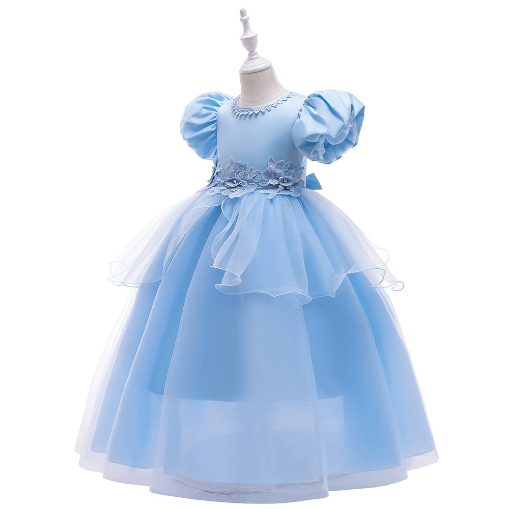 Royal Blue Satin Princess Flower Girl Dress - Floor Length Round Neck Formal Gown for Weddings, Parties & Special Occasions