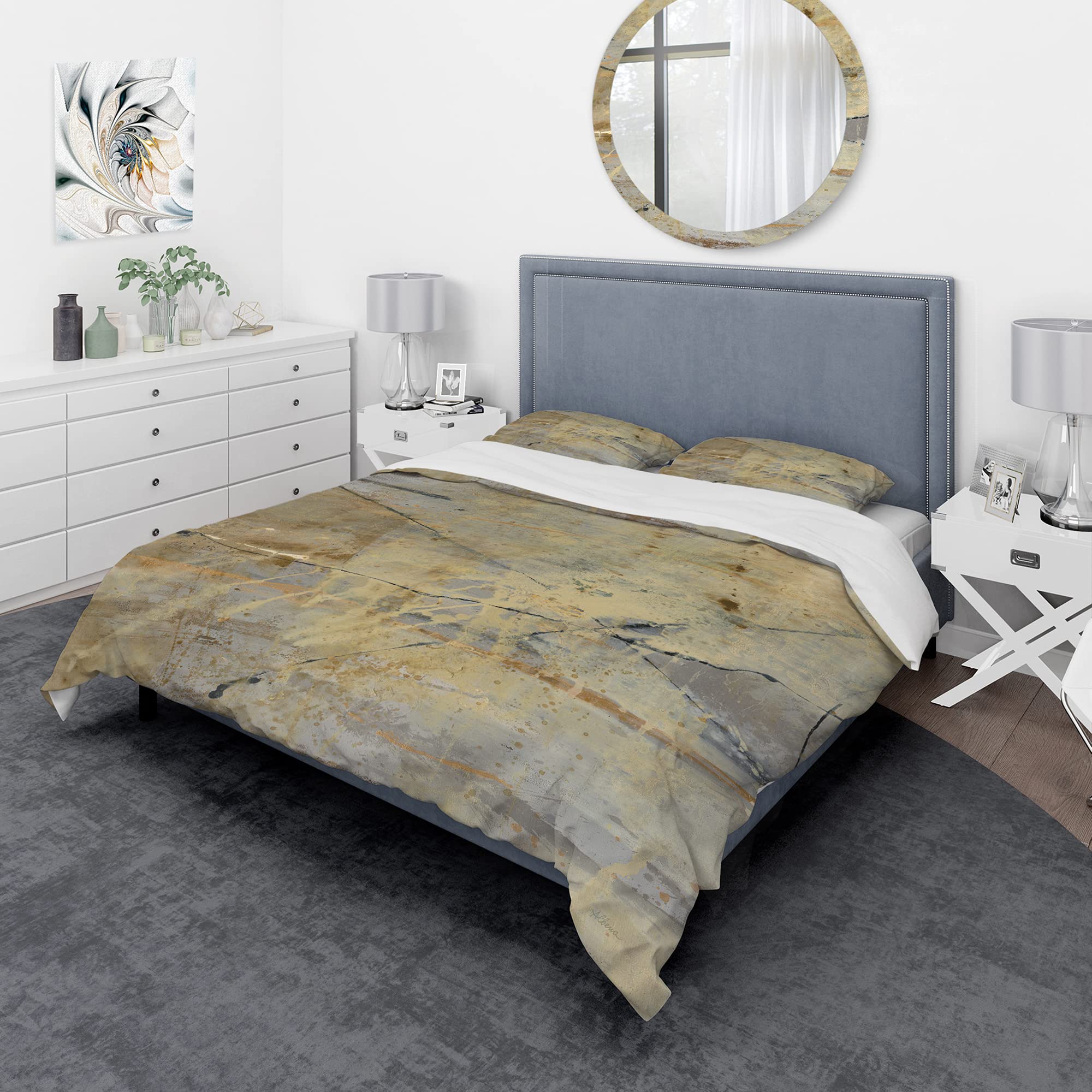 Modern Geometric Duvet Cover Set King - Grey Abstract Bedding for All Seasons