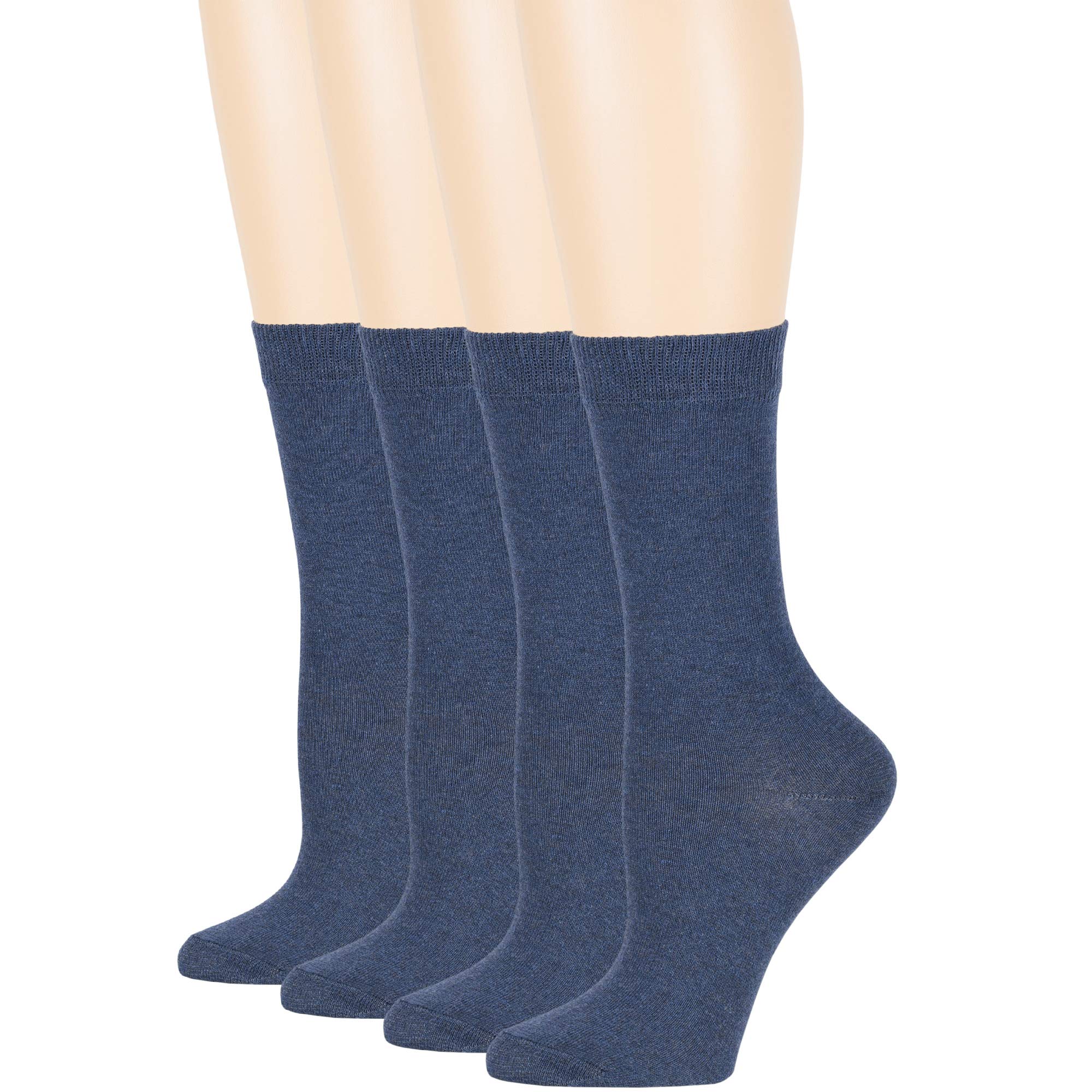 7BigStars Women's Cotton Dress Socks 4-Pack (L/M) - Soft Breathable Solid Color Crew Socks in Black, Brown, Blue, Grey, Beige, Khaki & Olive Green - Perfect for Office, Casual Wear & Everyday Comfort