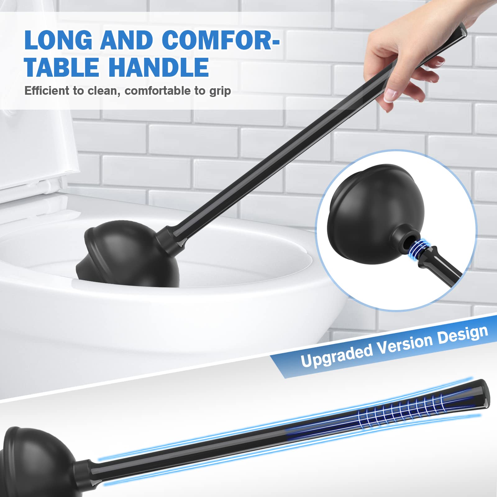 Heavy Duty Toilet Plunger and Bowl Brush Set with Ventilated Holder - 2-in-1 Bathroom Cleaning Combo with Modern Caddy Stand (Black, 2 Pack) - Ideal for Clogged Toilets, Bathroom Maintenance & Home Cleaning Essentials