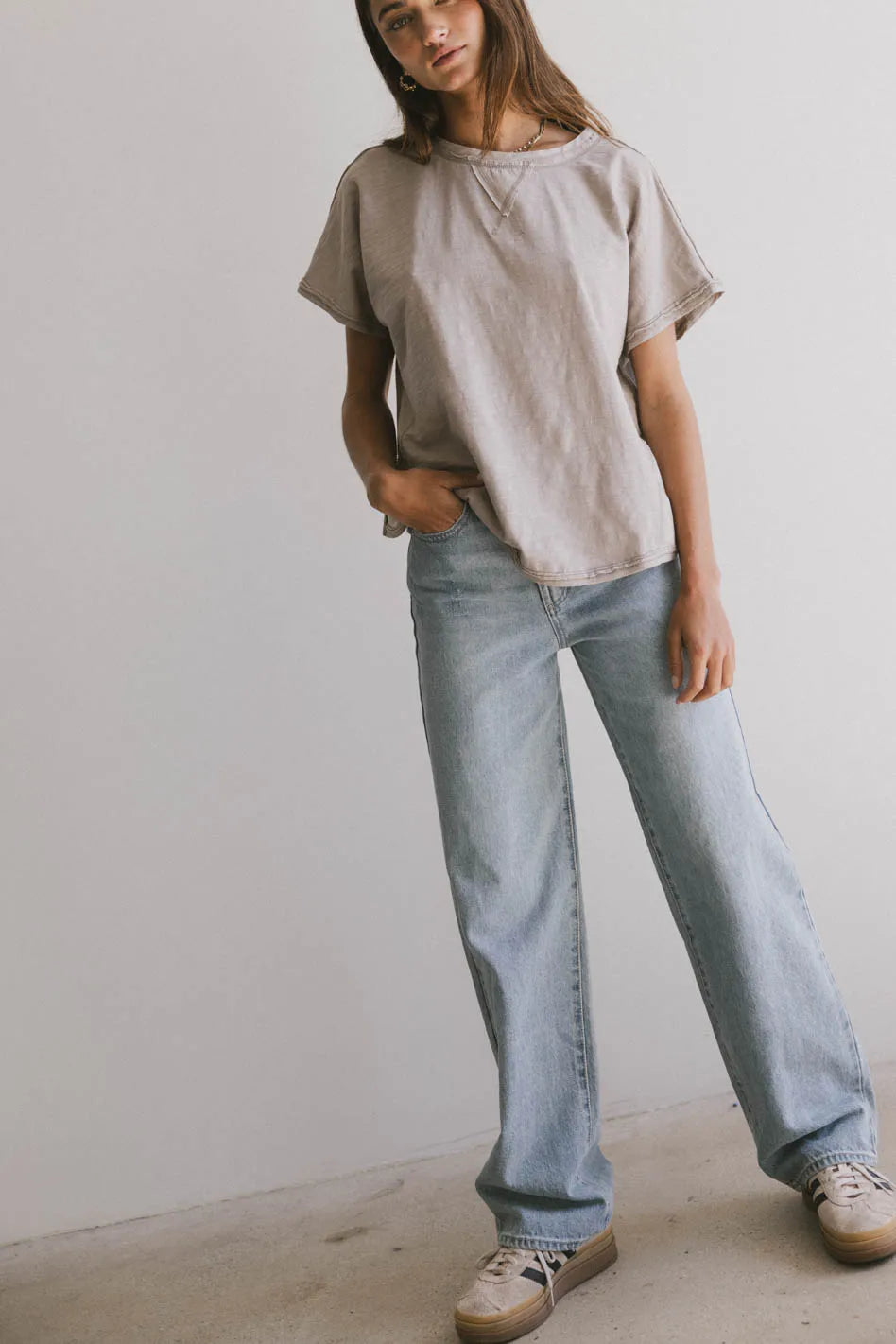 Indy Contrast Top in Taupe - Women's Casual Blouse for Everyday Wear | Final Sale | Perfect for Office, Date Night & Weekend Outfits