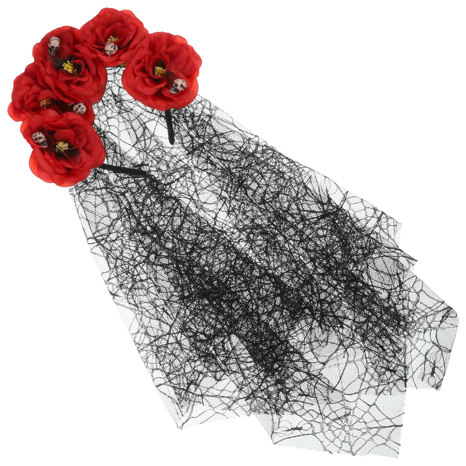 FOMIYES Black Floral Veil Headband - Rose Flower Crown Witch Headpiece for Halloween, Day of The Dead, Masquerade Parties & Costume Accessories - Elegant Gothic Bridal Hairpiece for Women