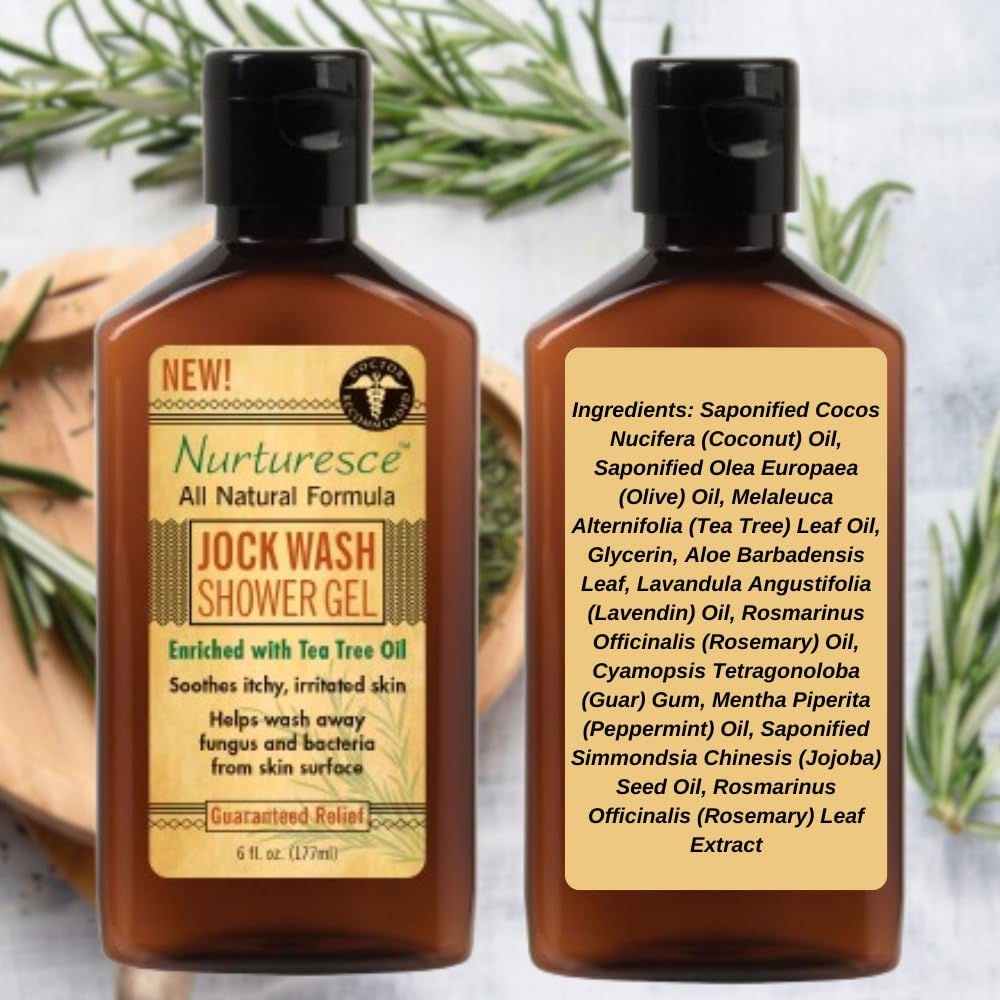 **PediFix Nurturesce Jock Wash Shower Gel - 6 oz Tea Tree Oil Body Wash for Men, Anti-Fungal & Itch Relief, Soothes Irritated Skin, Natural Ingredients (Packaging May Vary) - Ideal for Athletes & Active Lifestyles**
