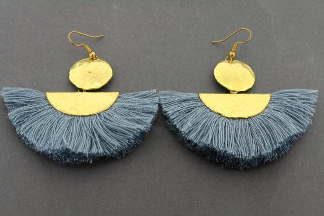 Vintage Brass Circle & Half Moon Tassel Earrings in Grey - Boho Chic Dangle Earrings for Women, Perfect for Parties, Weddings & Everyday Wear
