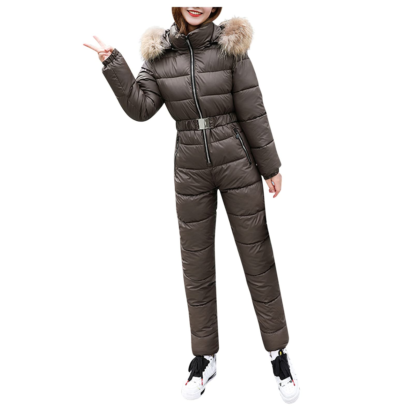 Women's Winter Ski Suit - Hooded Waterproof Snow Jumpsuit with Fur Collar for Skiing, Snowboarding & Outdoor Winter Sports | Warm Insulated Snowsuit for Women